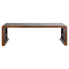 Chinese Vintage Wooden Waterfall Coffee Table with Distressed Patina and Scrolls