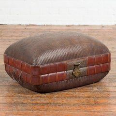 Chinese Vintage Woven Rattan and Bamboo Pillow Basket with Geometric Décor