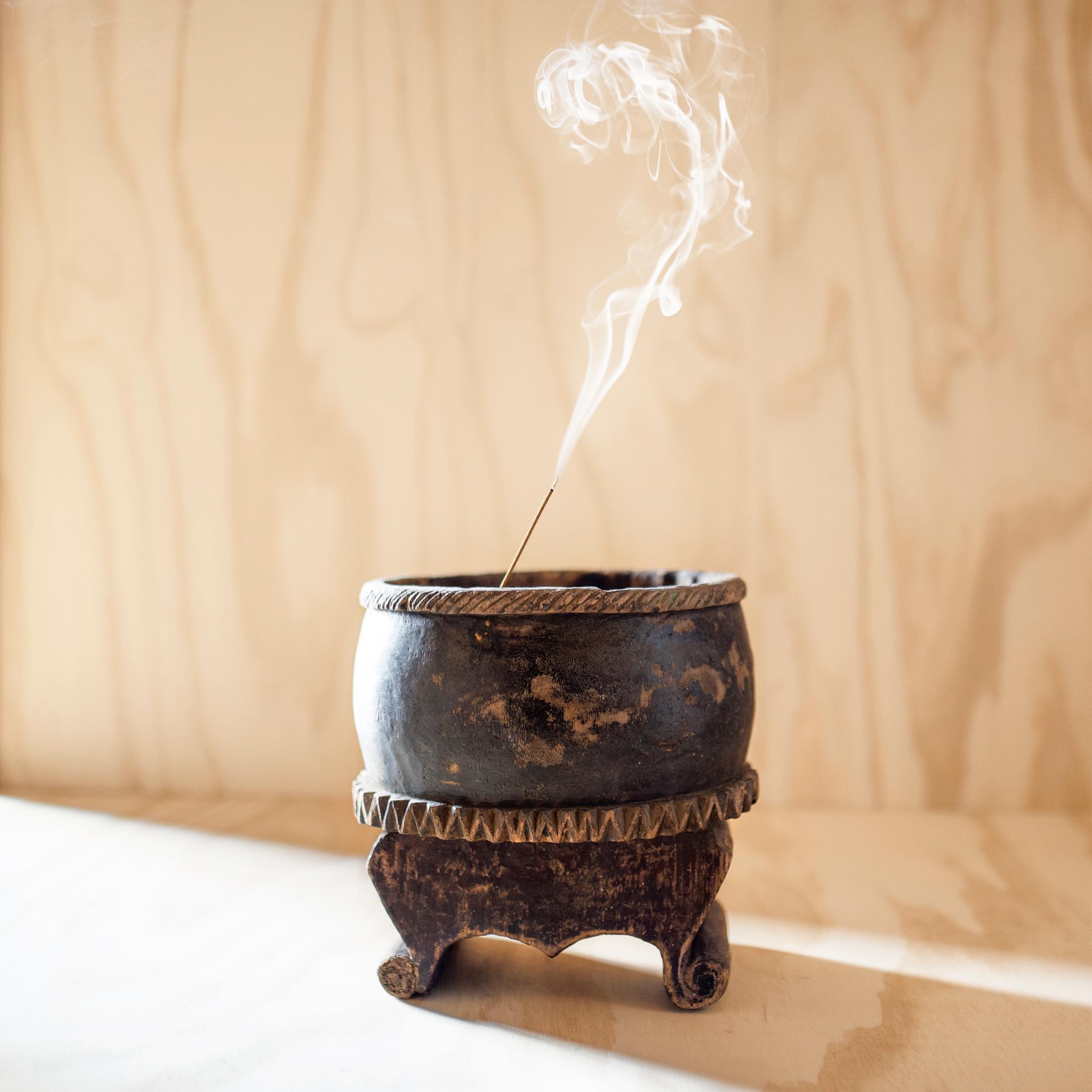 Cypress Chinese Wabi Sabi Wooden Incense Burner, c. 1900