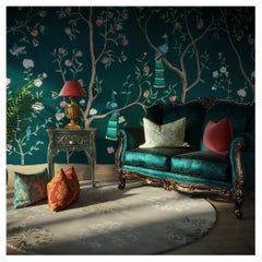 Chinese Wallpaper Handpainted Peacock Garden Chinoiserie Handmade