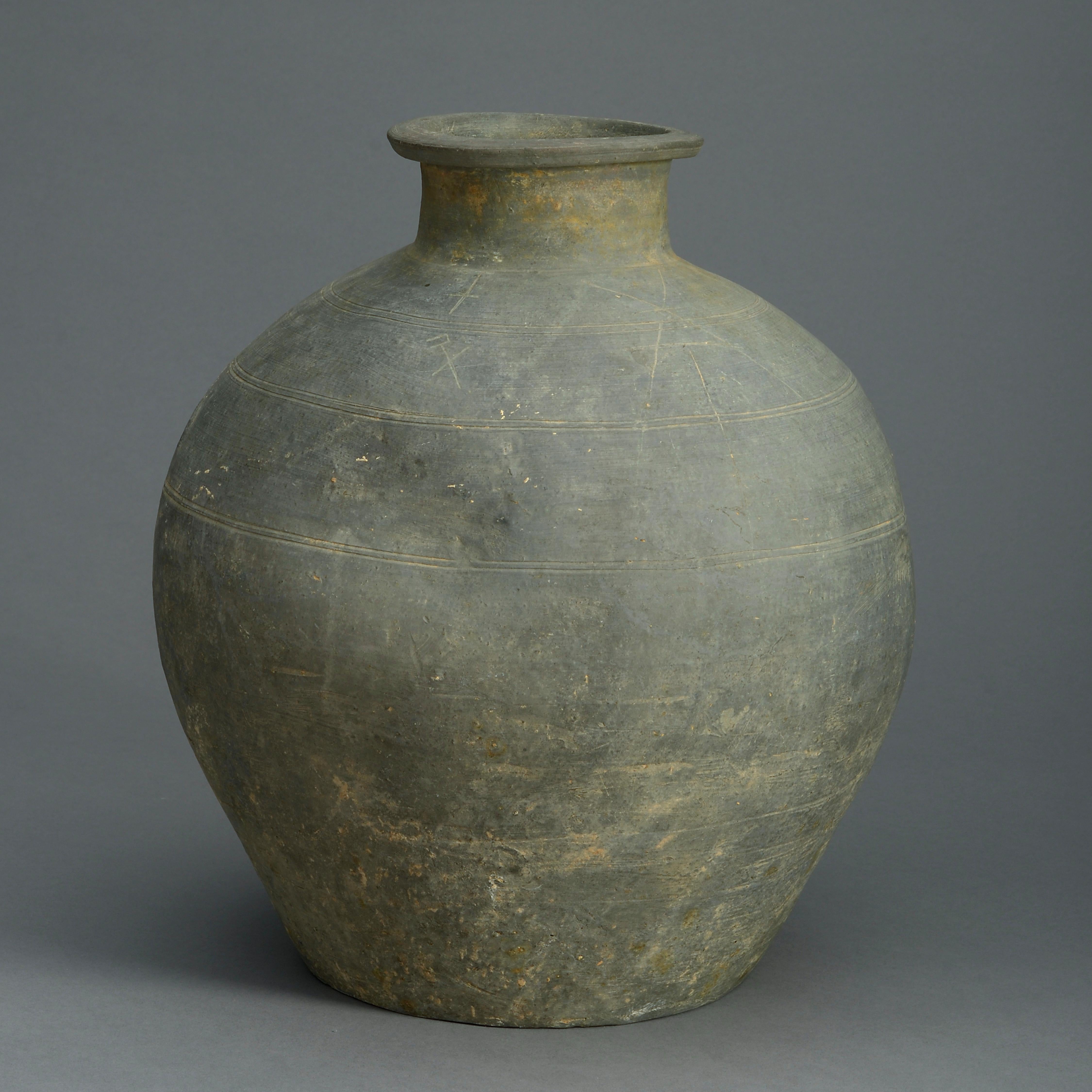 Fired Chinese Warring States Period Grey Pottery Jar