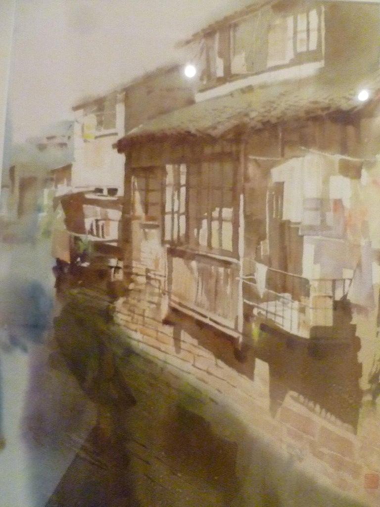 Chinese Water Color Painting of Riverside Village In Excellent Condition For Sale In Greenwich, CT
