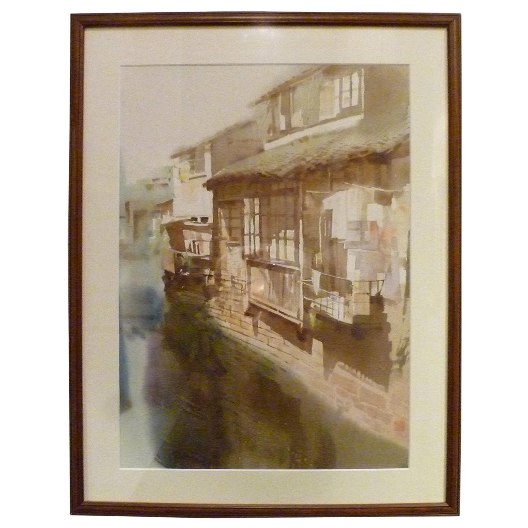 Chinese Water Color Painting of Riverside Village