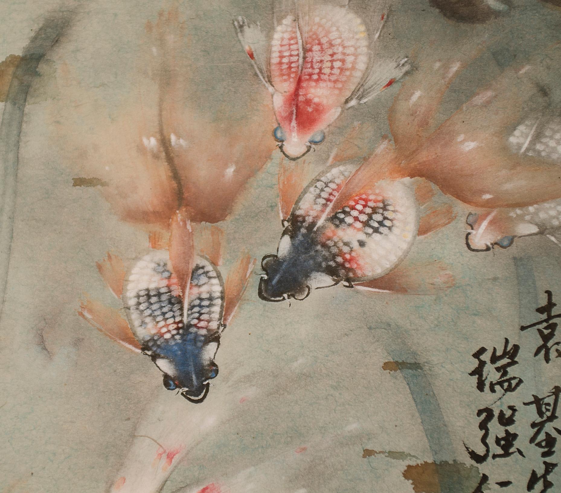 Chinese watercolor painted on paper
20th century painting with small wet spot.