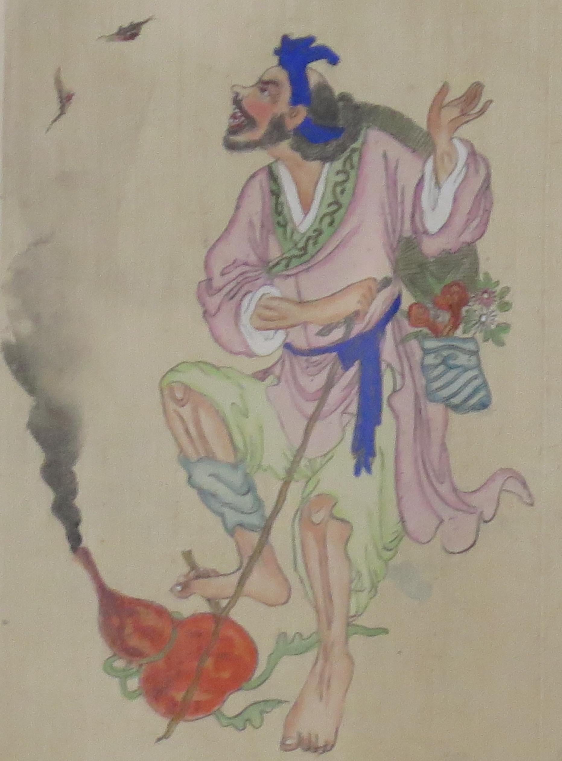 Hand-Painted Chinese Watercolor Painting of Immortal on Rice Paper, Qing, Circa 1900