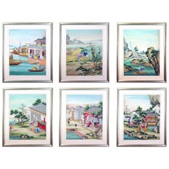 Chinese Watercolor and Gouache Paintings of Chinese Life, a Set of Six