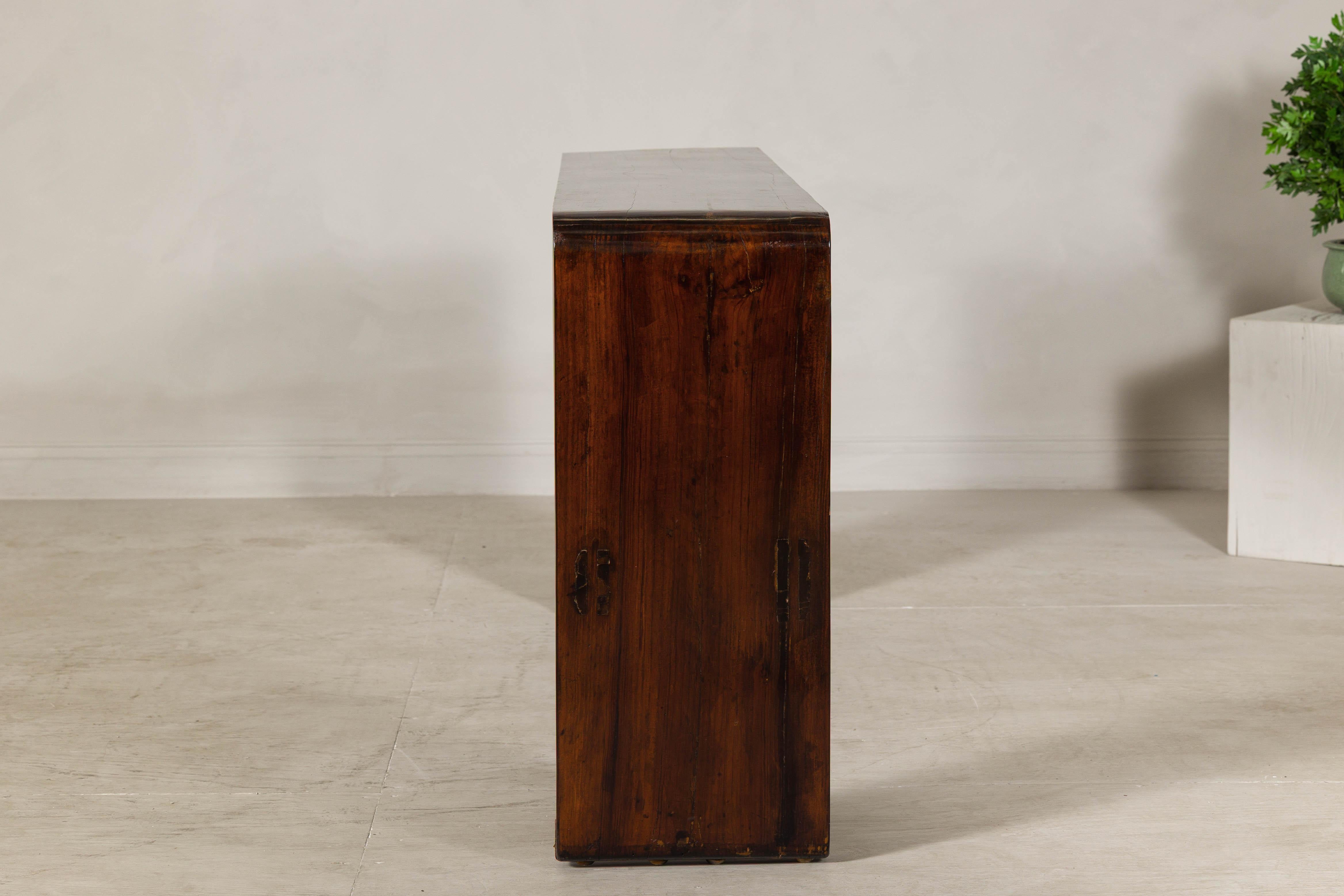 Chinese Waterfall Console Table in Dark Wood with Scrolling Ends, circa 1900 For Sale 5