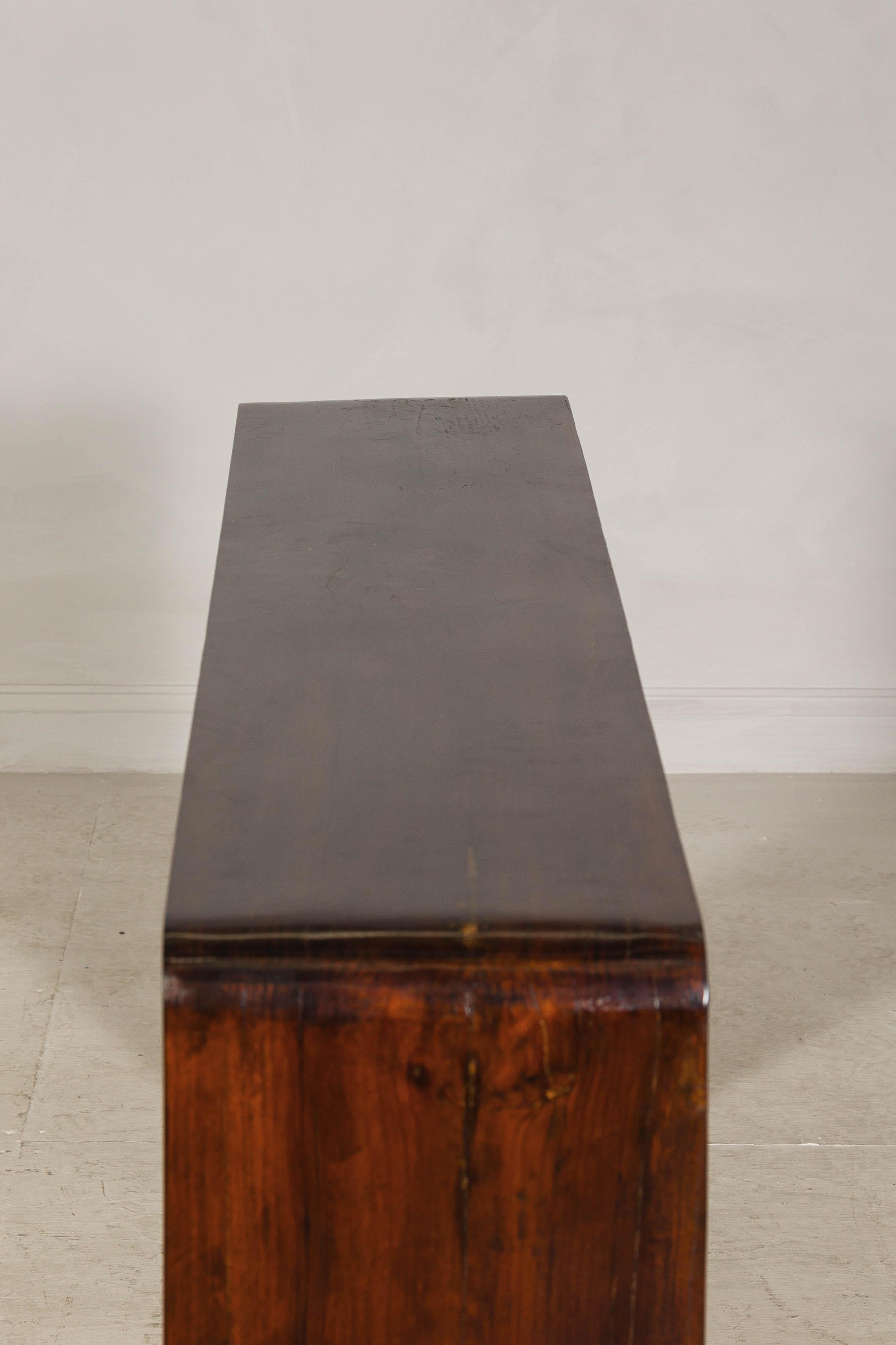Chinese Waterfall Console Table in Dark Wood with Scrolling Ends, circa 1900 For Sale 6