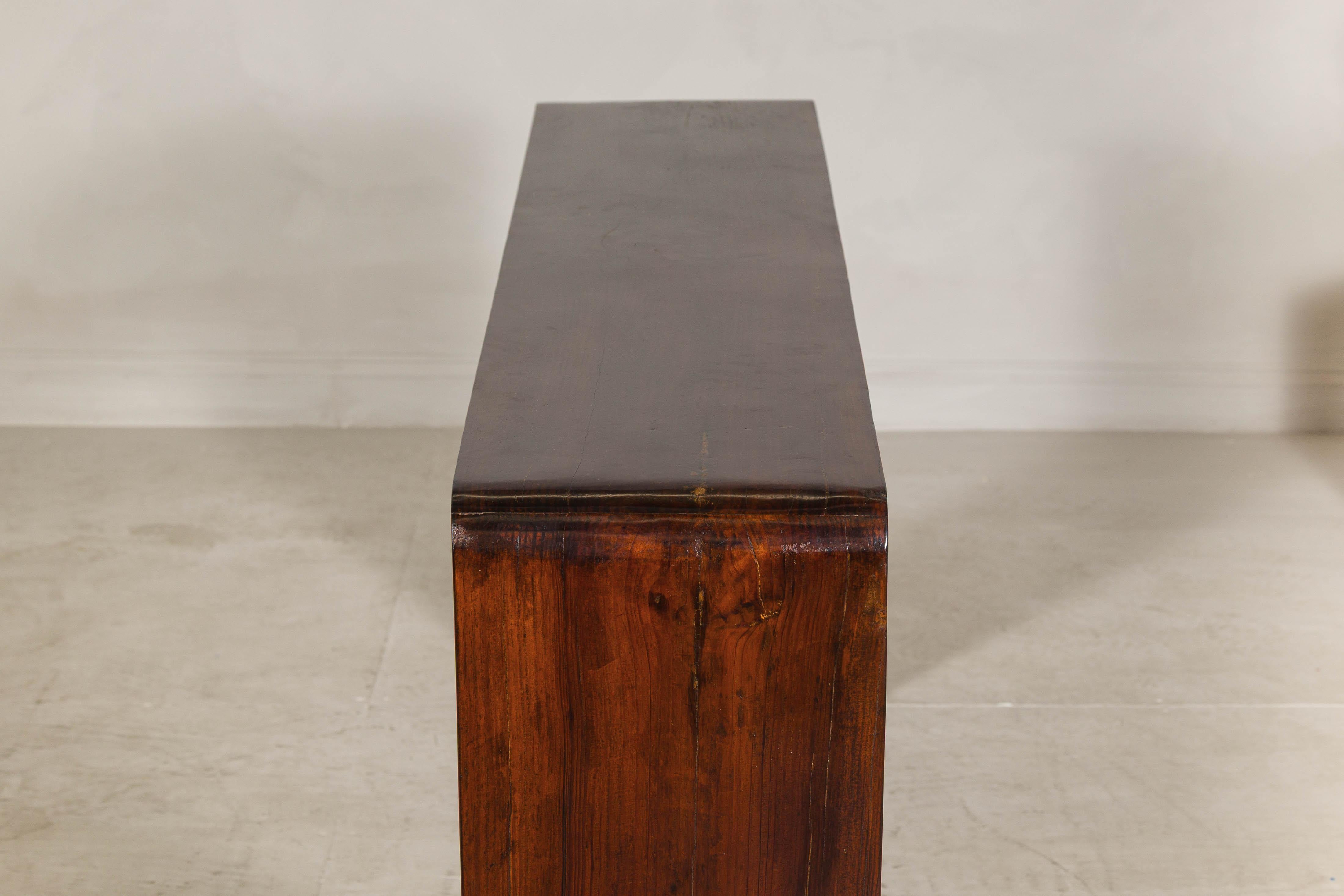 Chinese Waterfall Console Table in Dark Wood with Scrolling Ends, circa 1900 For Sale 7