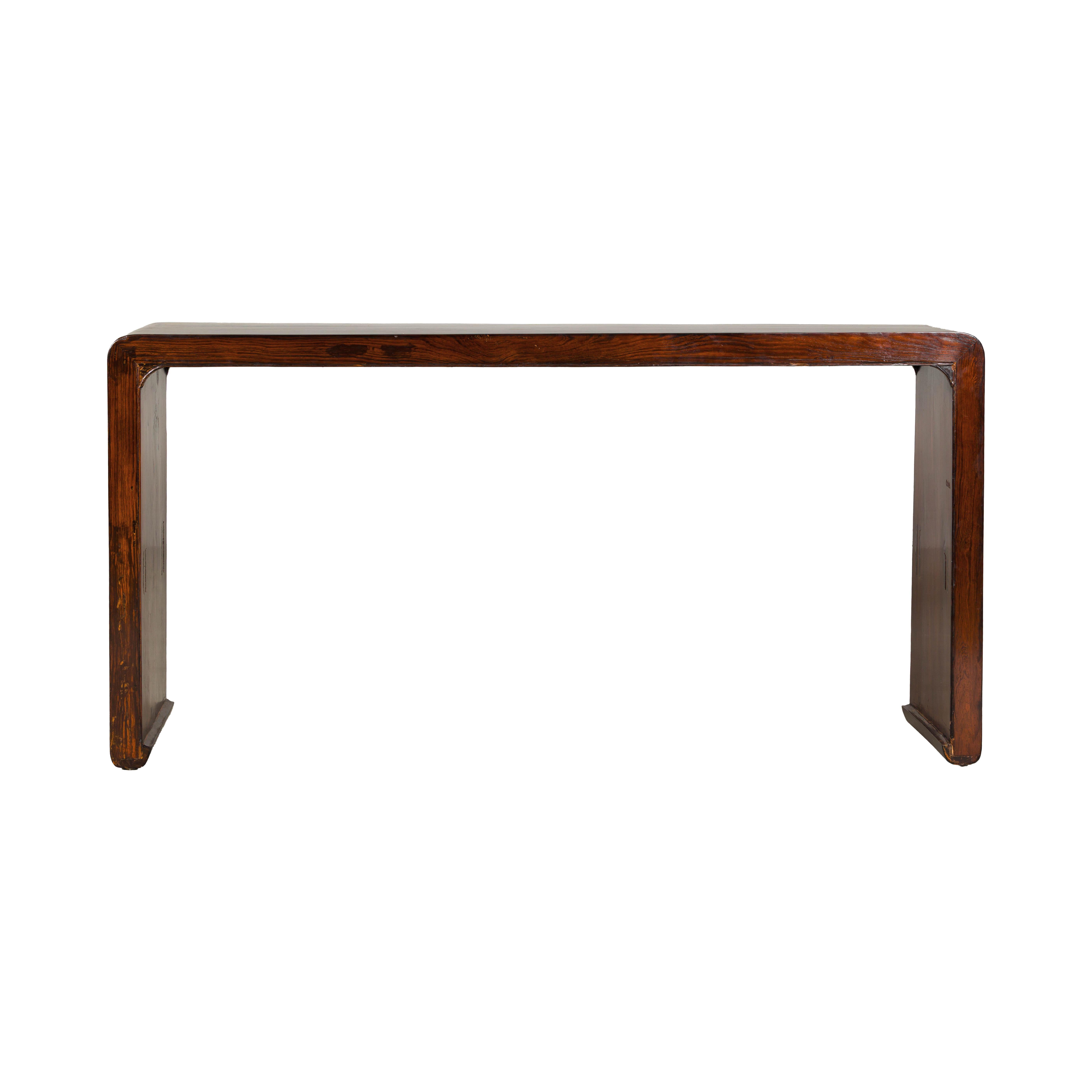 Chinesischer Wasserfall-Konsolentisch aus dunklem Holz mit geschwungenen Enden, um 1900 im Angebot 8