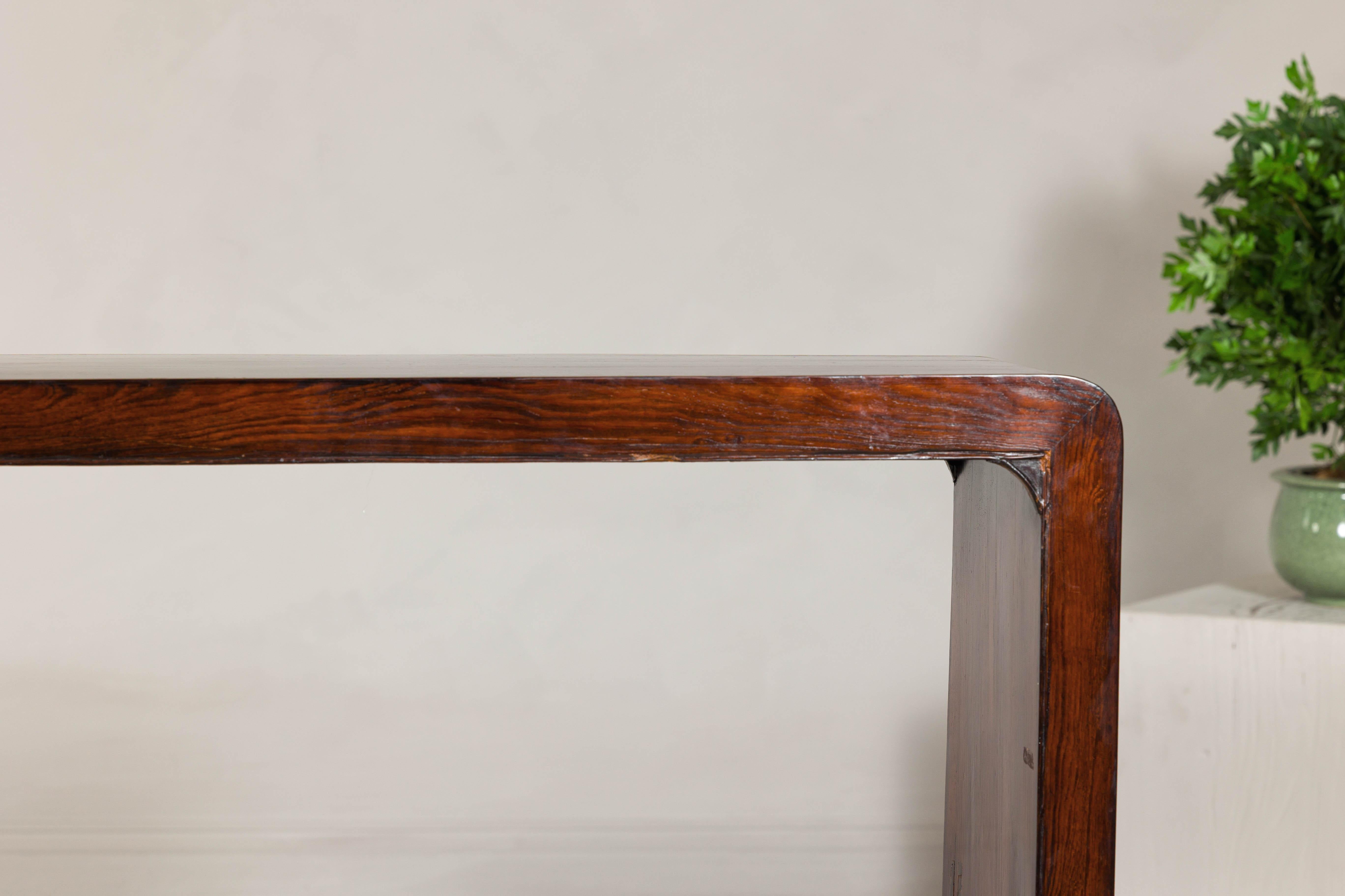 Chinese Waterfall Console Table in Dark Wood with Scrolling Ends, circa 1900 In Good Condition For Sale In Yonkers, NY
