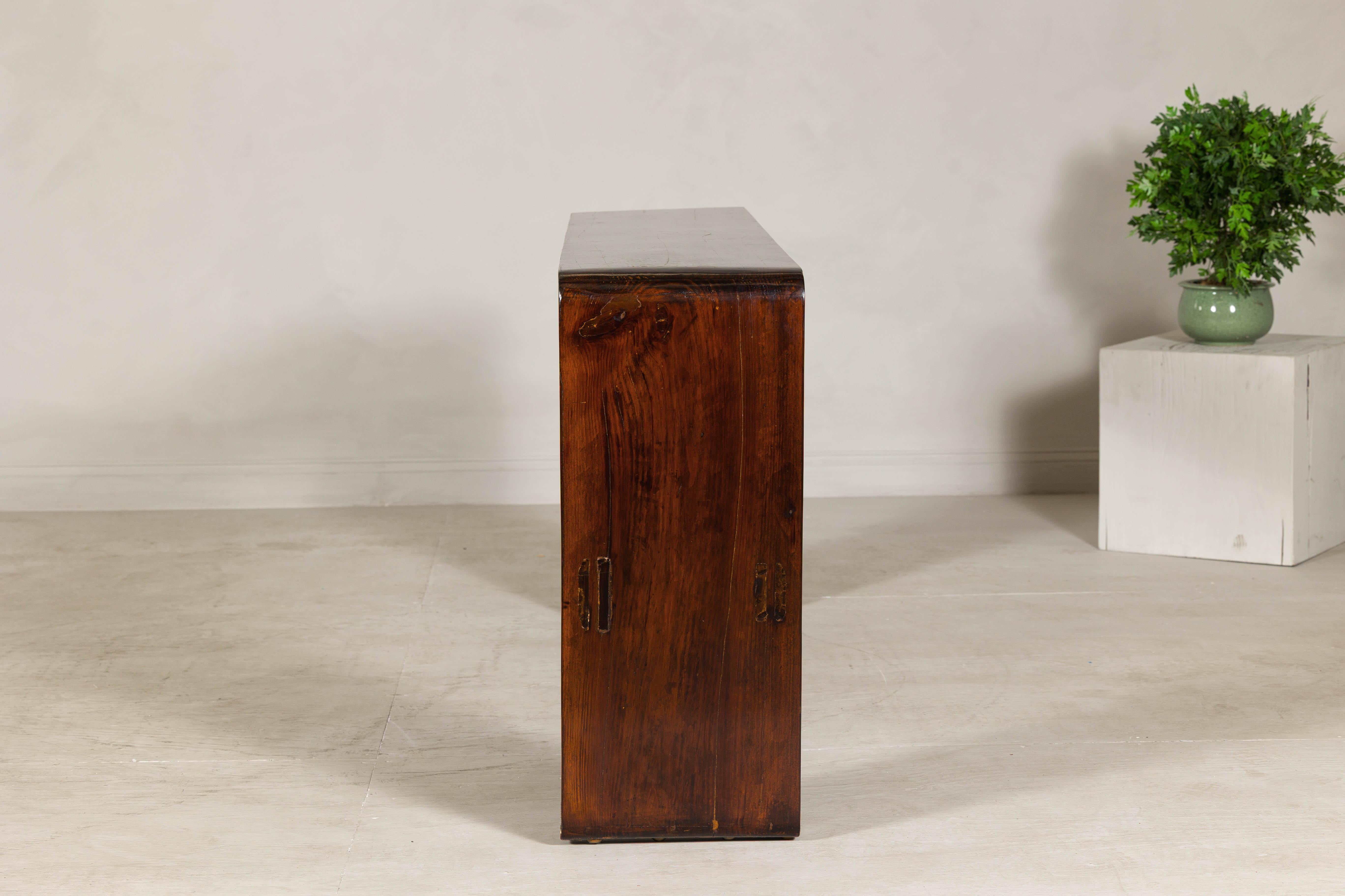 Chinese Waterfall Console Table in Dark Wood with Scrolling Ends, circa 1900 For Sale 3