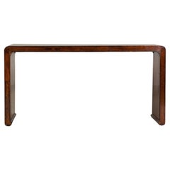 Antique Chinese Waterfall Console Table in Dark Wood with Scrolling Ends, circa 1900