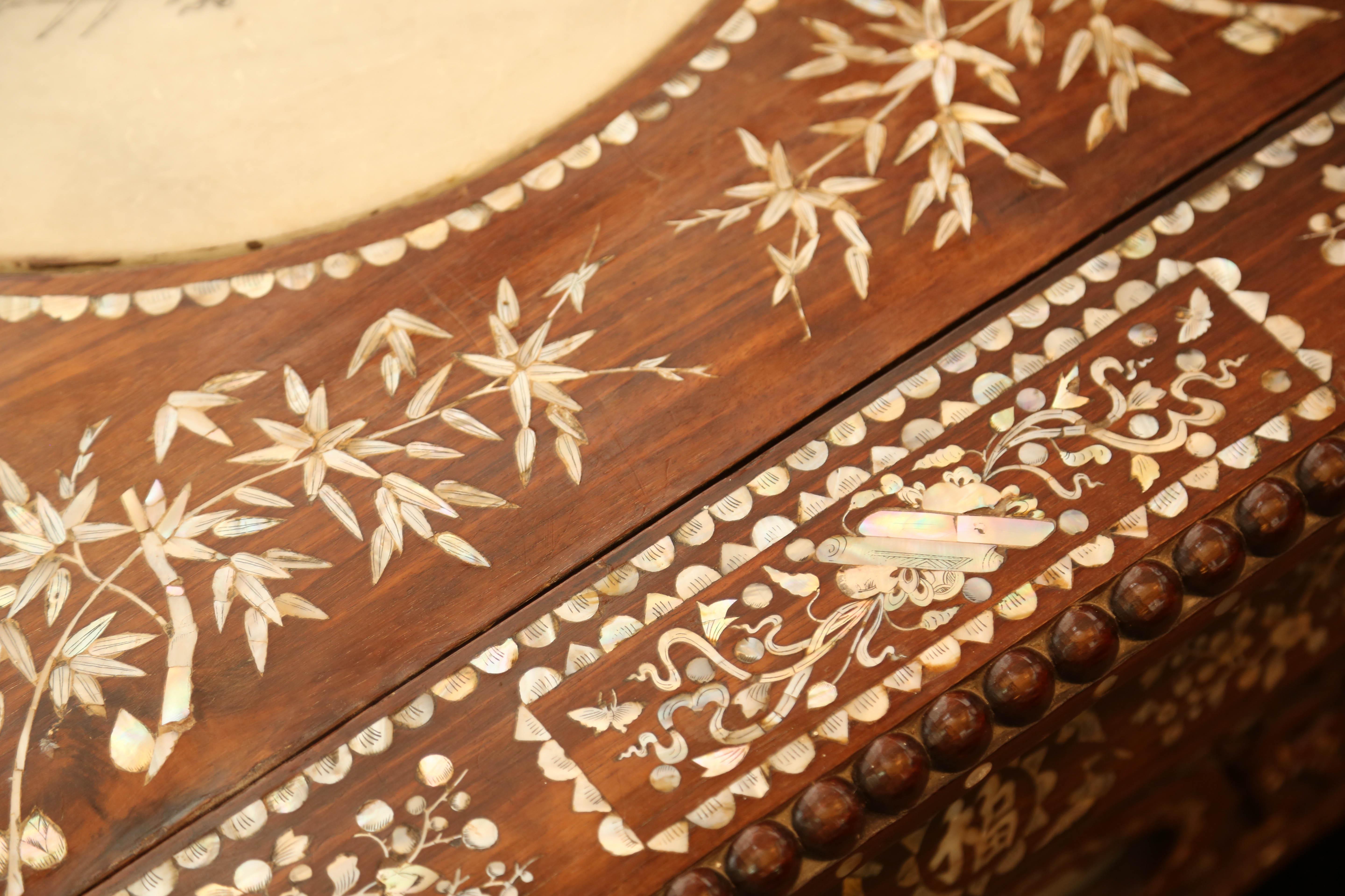 Chinese Wedding Bed, 19th Century Mother-of-Pearl Inlay Marble, Dragons, Royalty For Sale 9