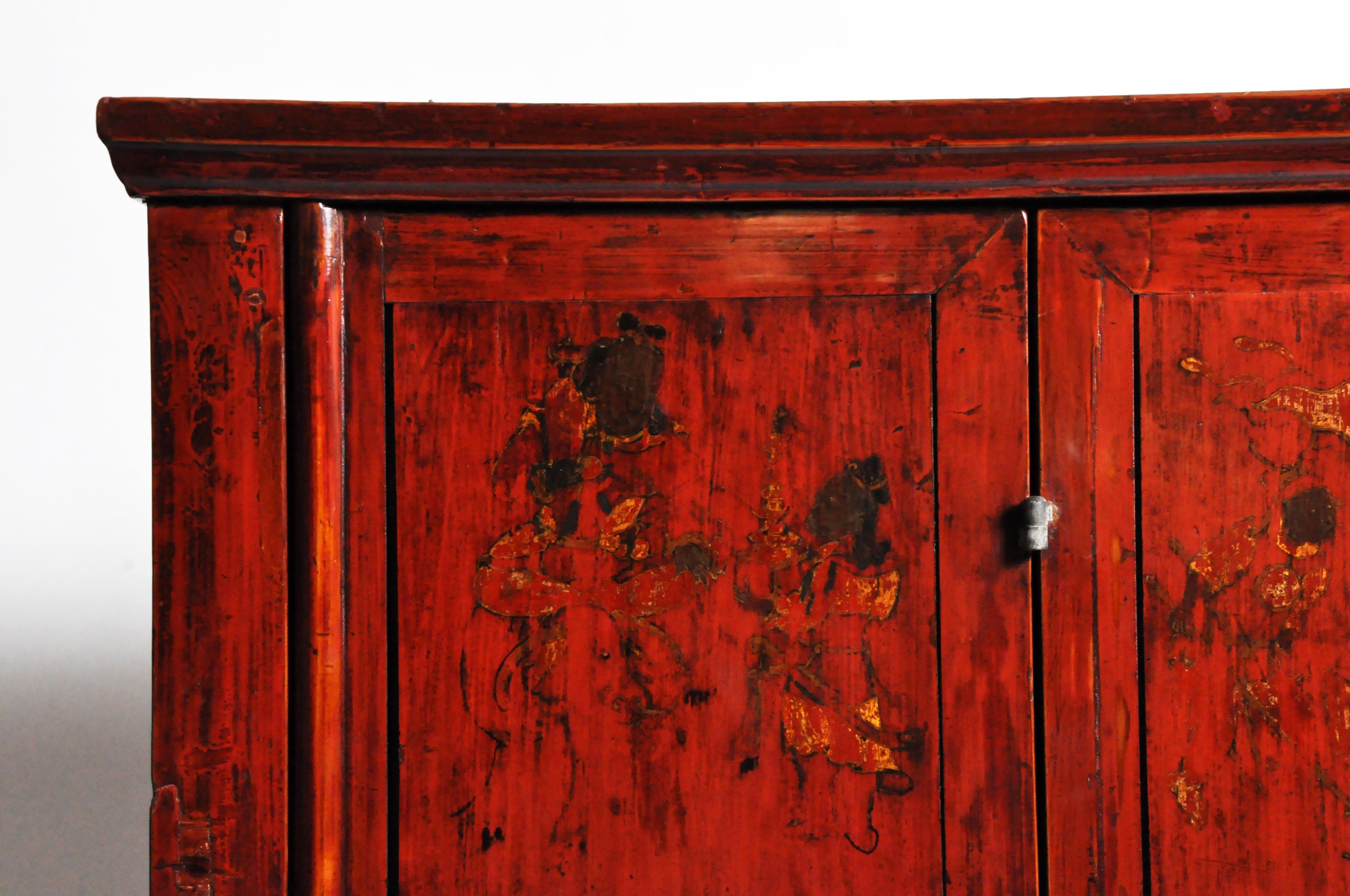 Lacquer Chinese Wedding Cabinet with Square Lockplate
