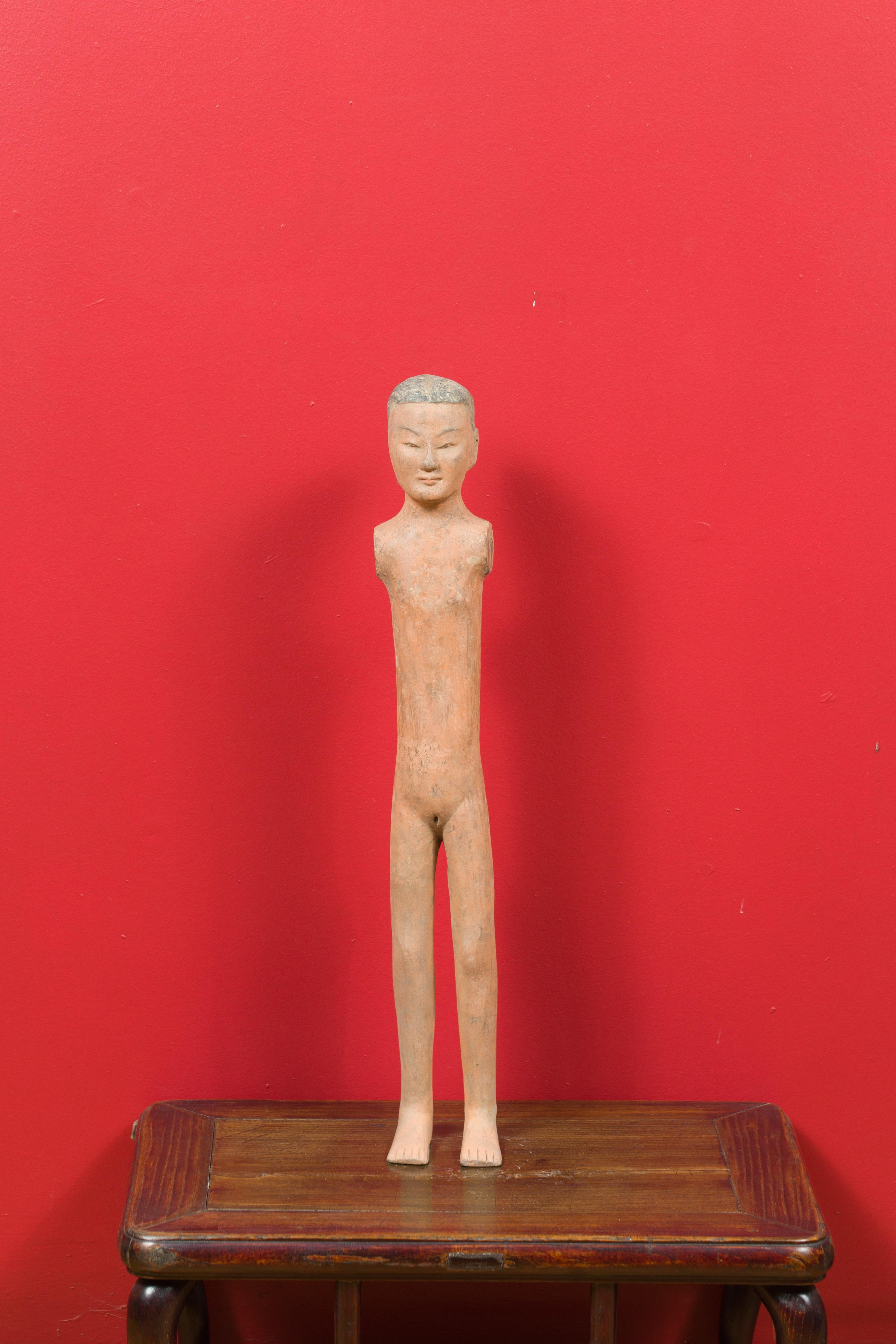 Painted Chinese Western Han Dynasty Polychrome Sculpture with Original Polychromy