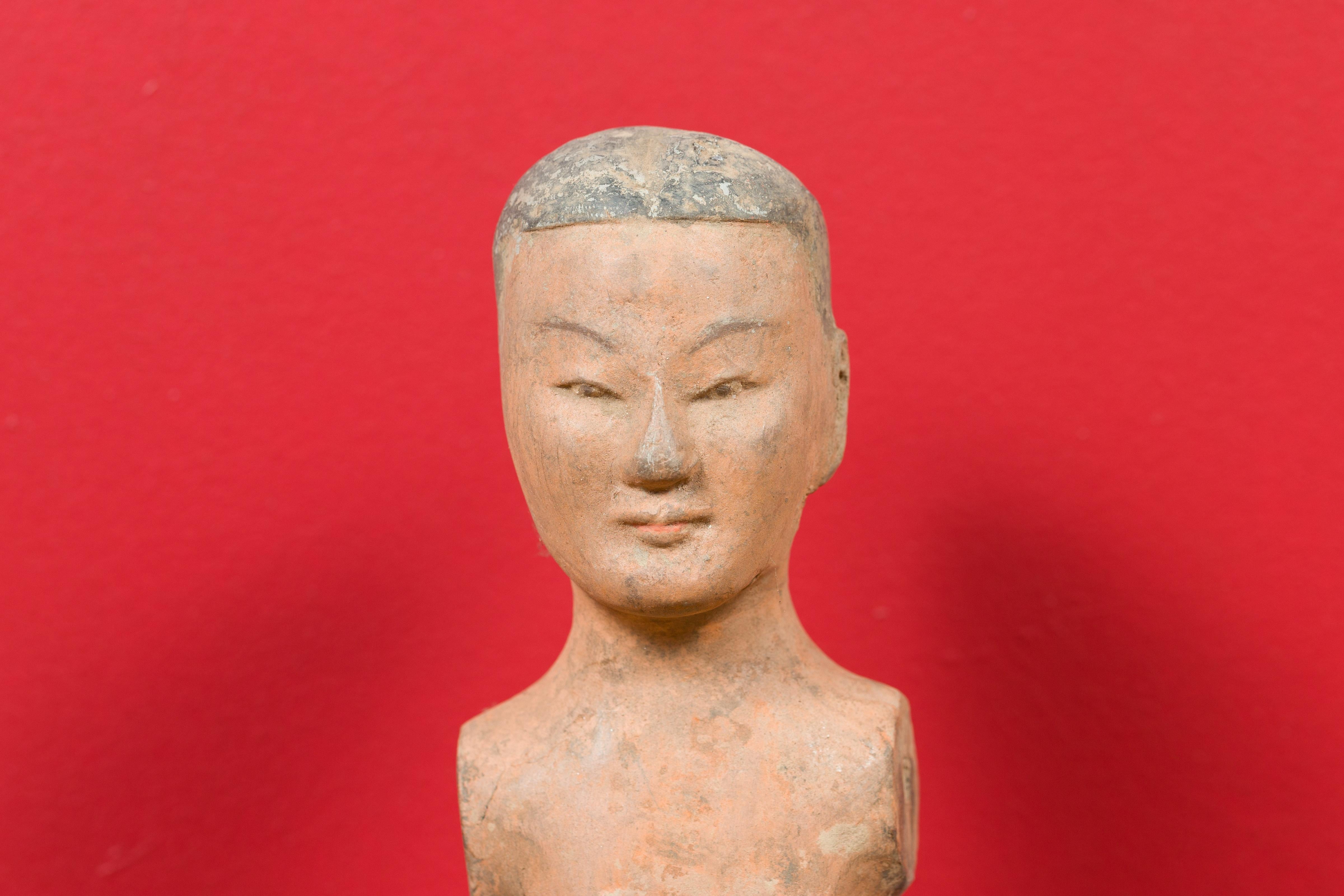 Chinese Western Han Dynasty Polychrome Sculpture with Original Polychromy In Good Condition In Yonkers, NY