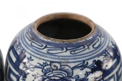 Vasi cinesi bianchi e blu con caratteri floreali e vasi di zenzero