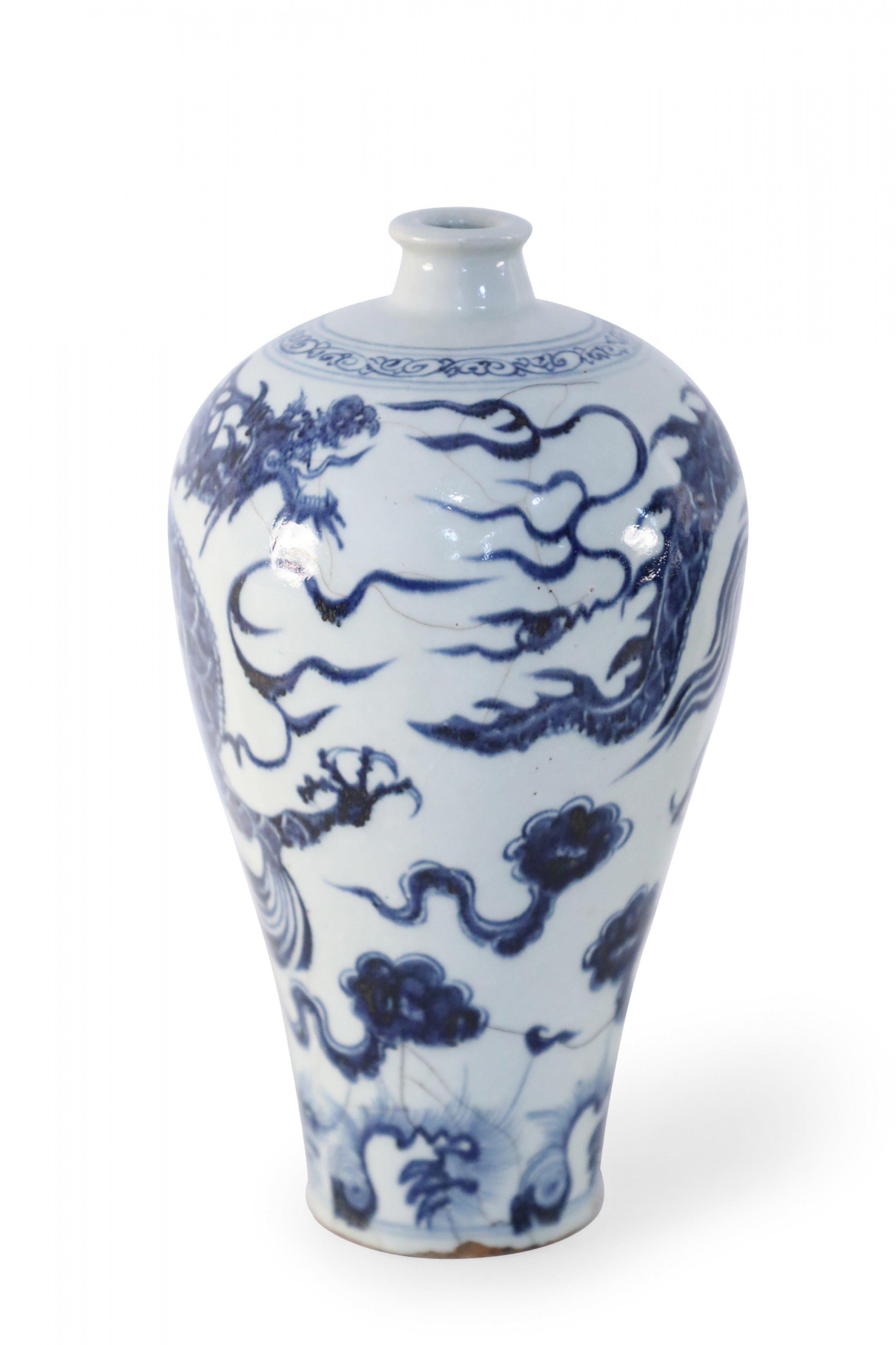 Chinese White and Blue Dragon Design Porcelain Meiping Vase 2
