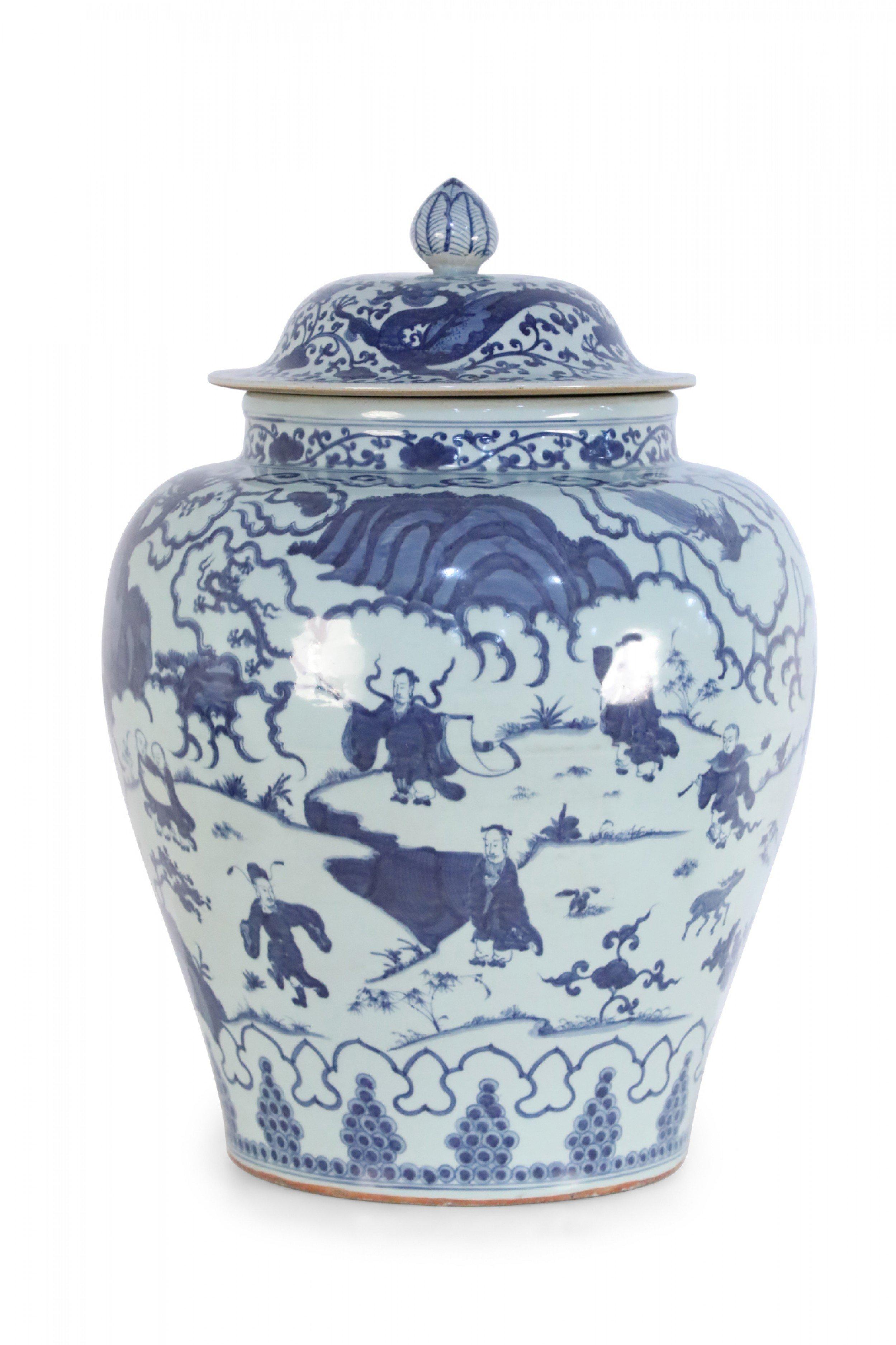 Chinese White and Blue Figurative Porcelain Ginger Jar 5