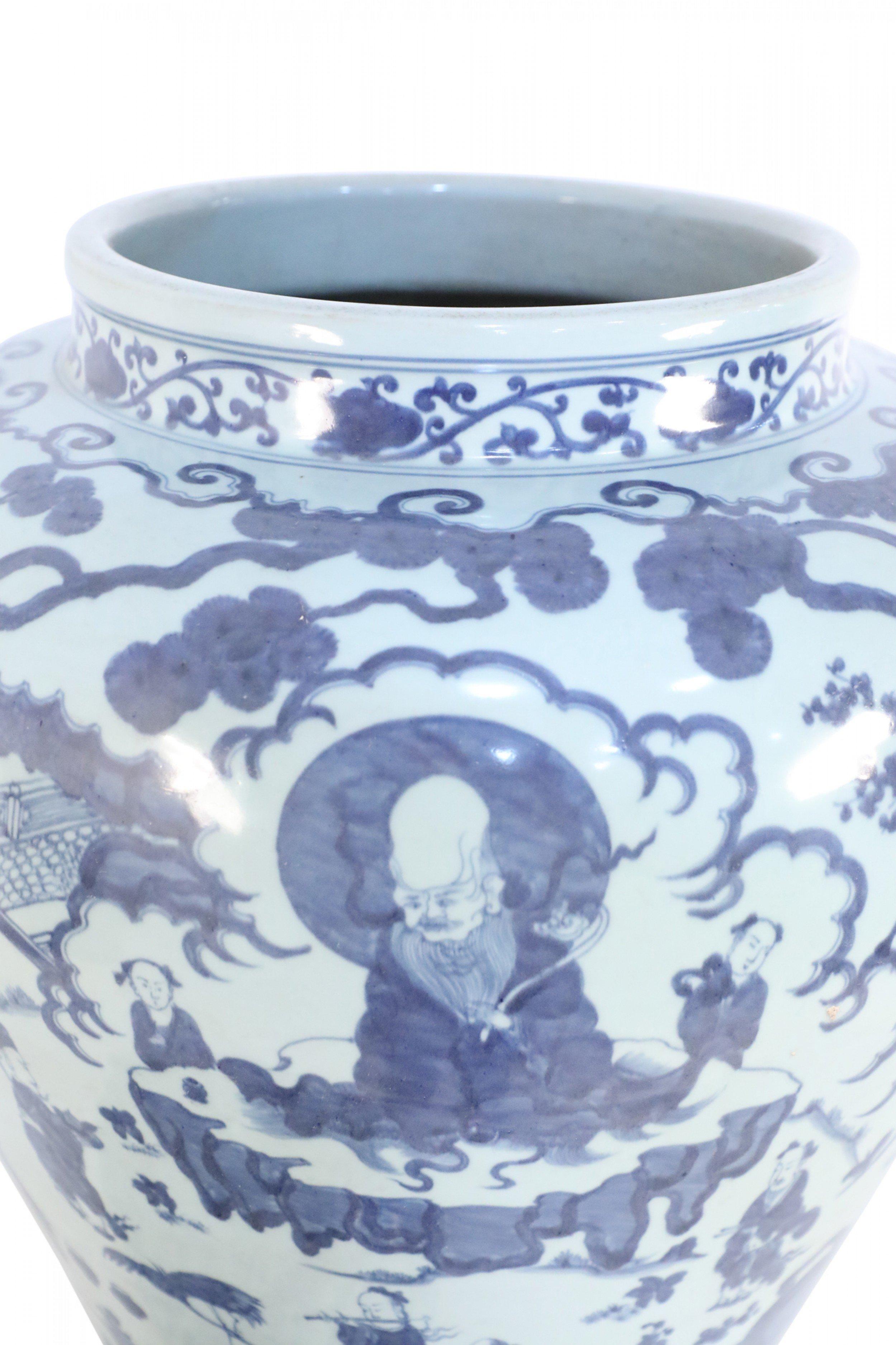 Chinese White and Blue Figurative Porcelain Ginger Jar 1