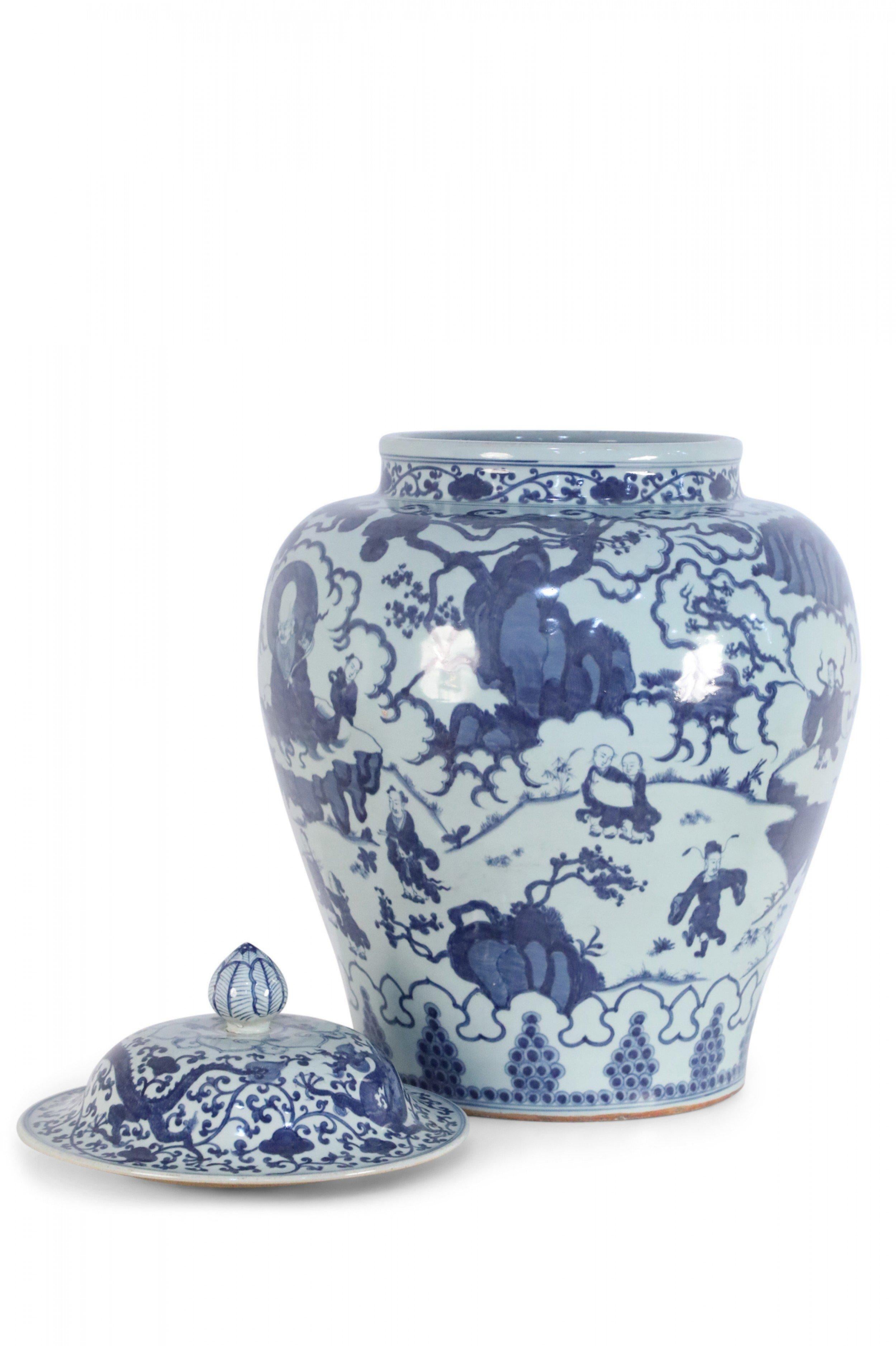 Chinese White and Blue Figurative Porcelain Ginger Jar 3