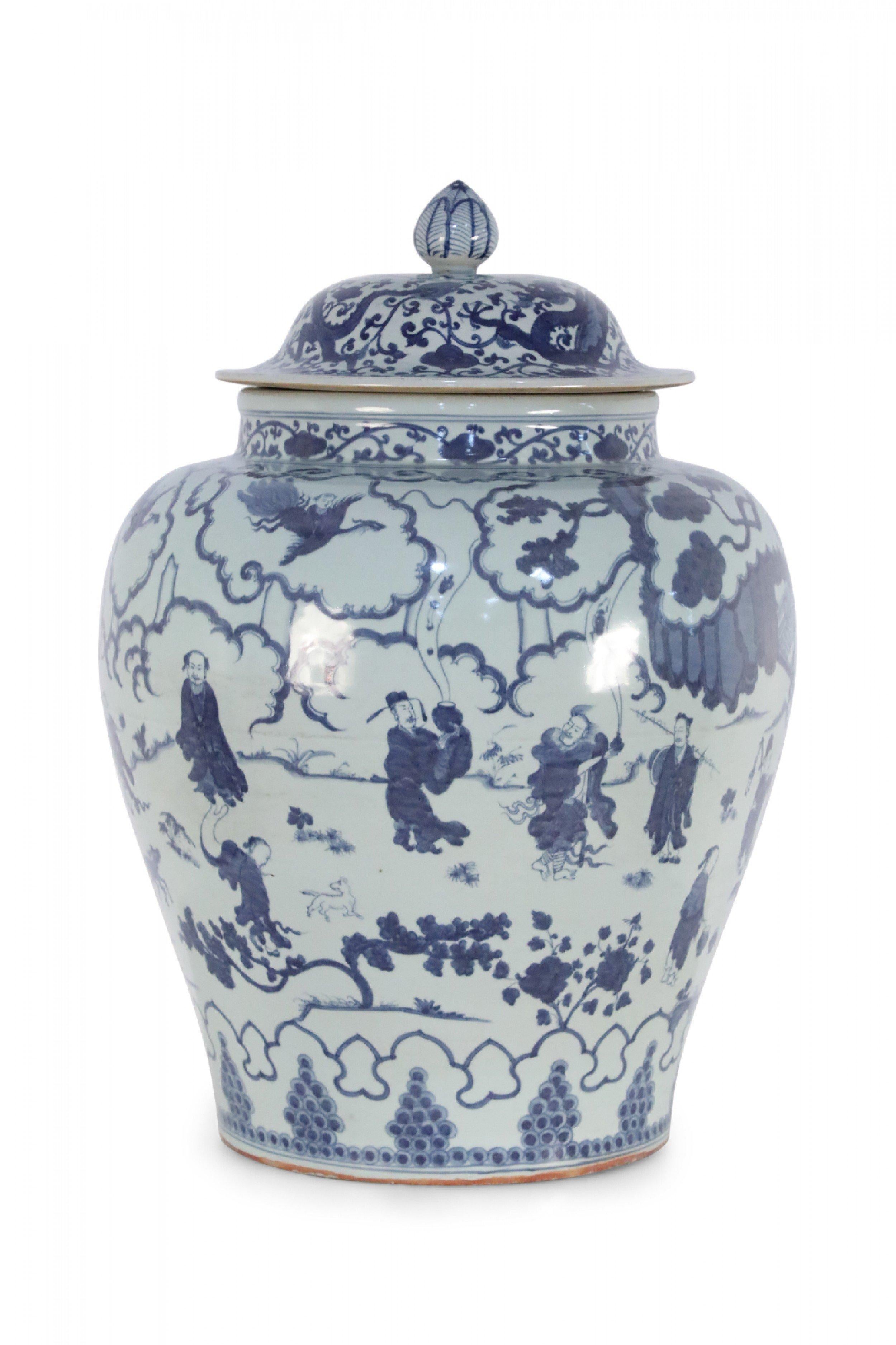 Chinese White and Blue Figurative Porcelain Ginger Jar 4