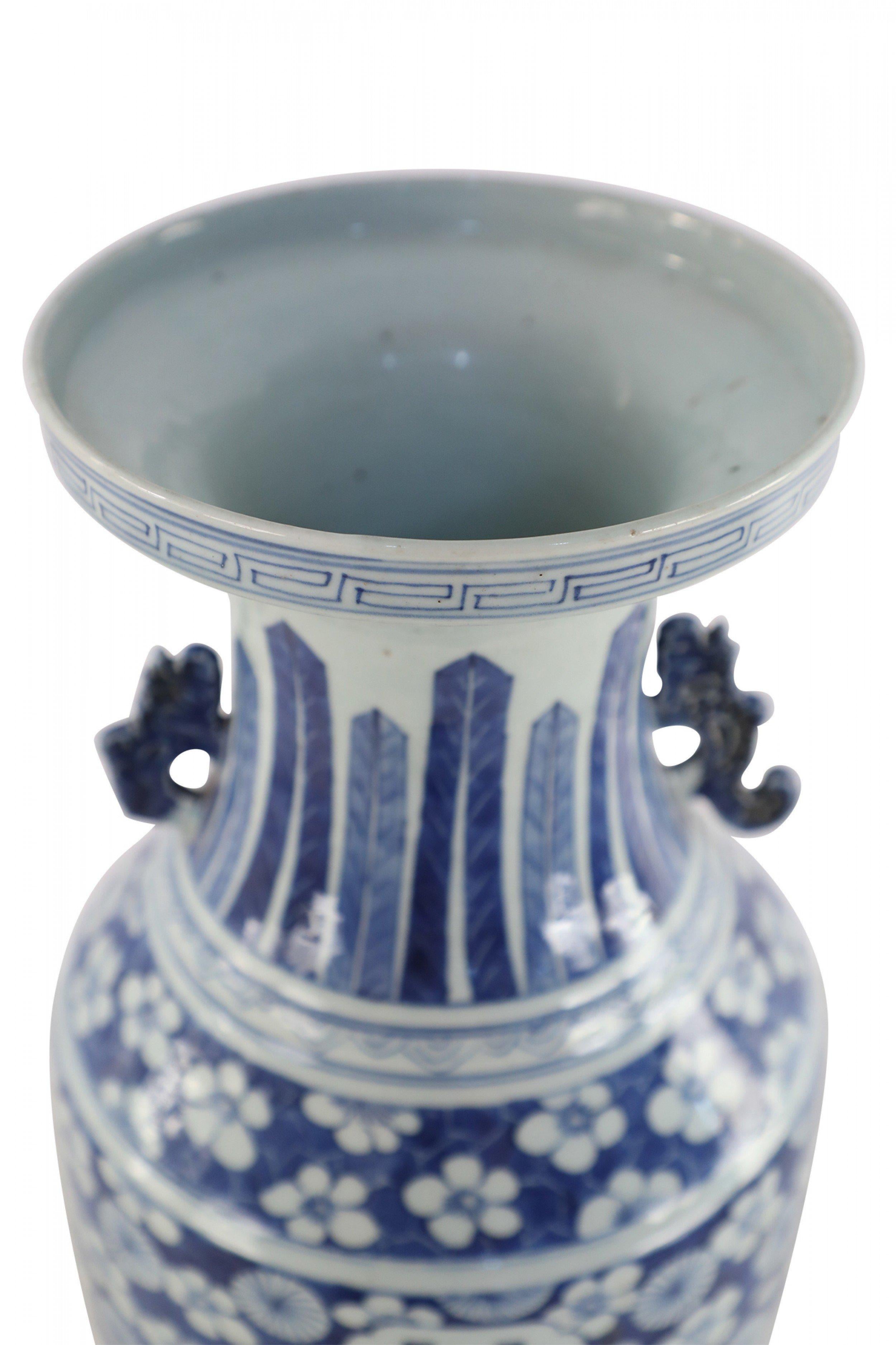 Chinese White and Blue Floral and Character Design Porcelain Urn For Sale 1