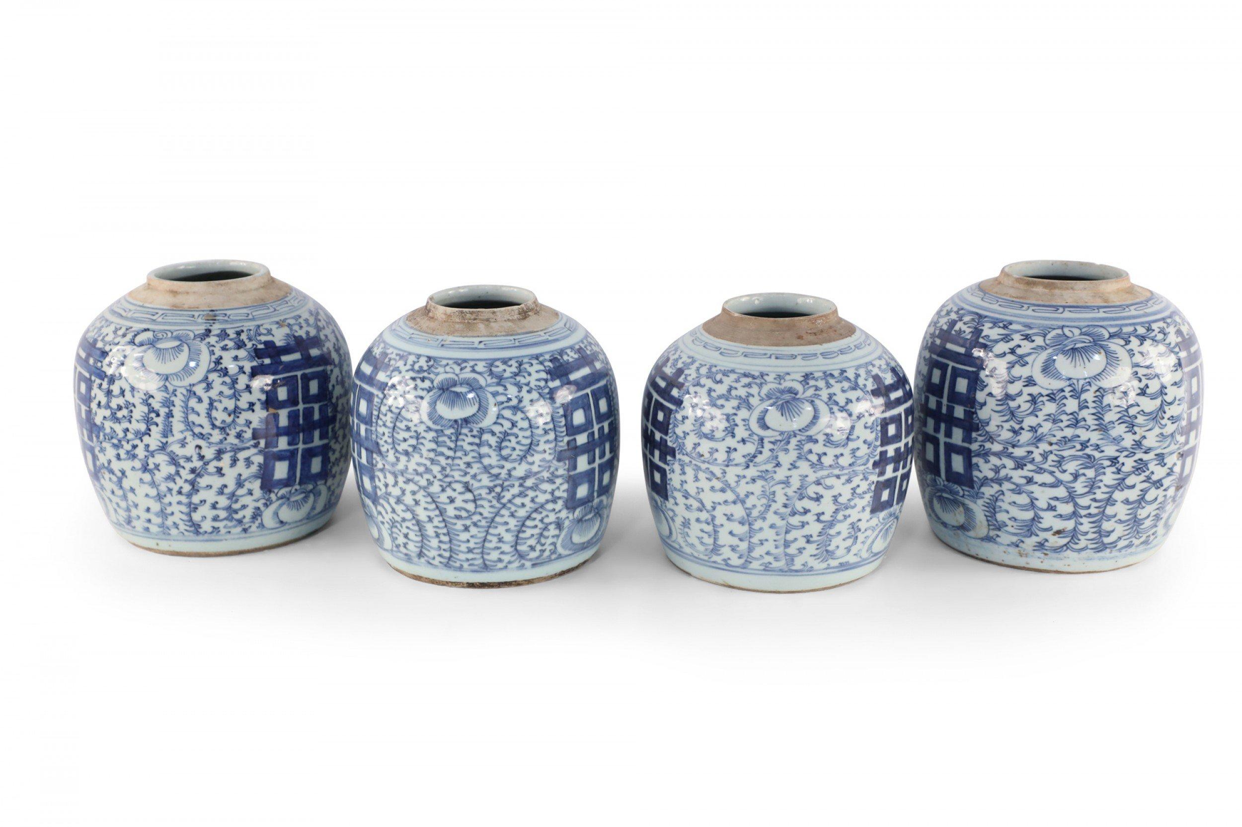 20th Century Chinese White and Blue Floral and Character Ginger Jar Vases For Sale