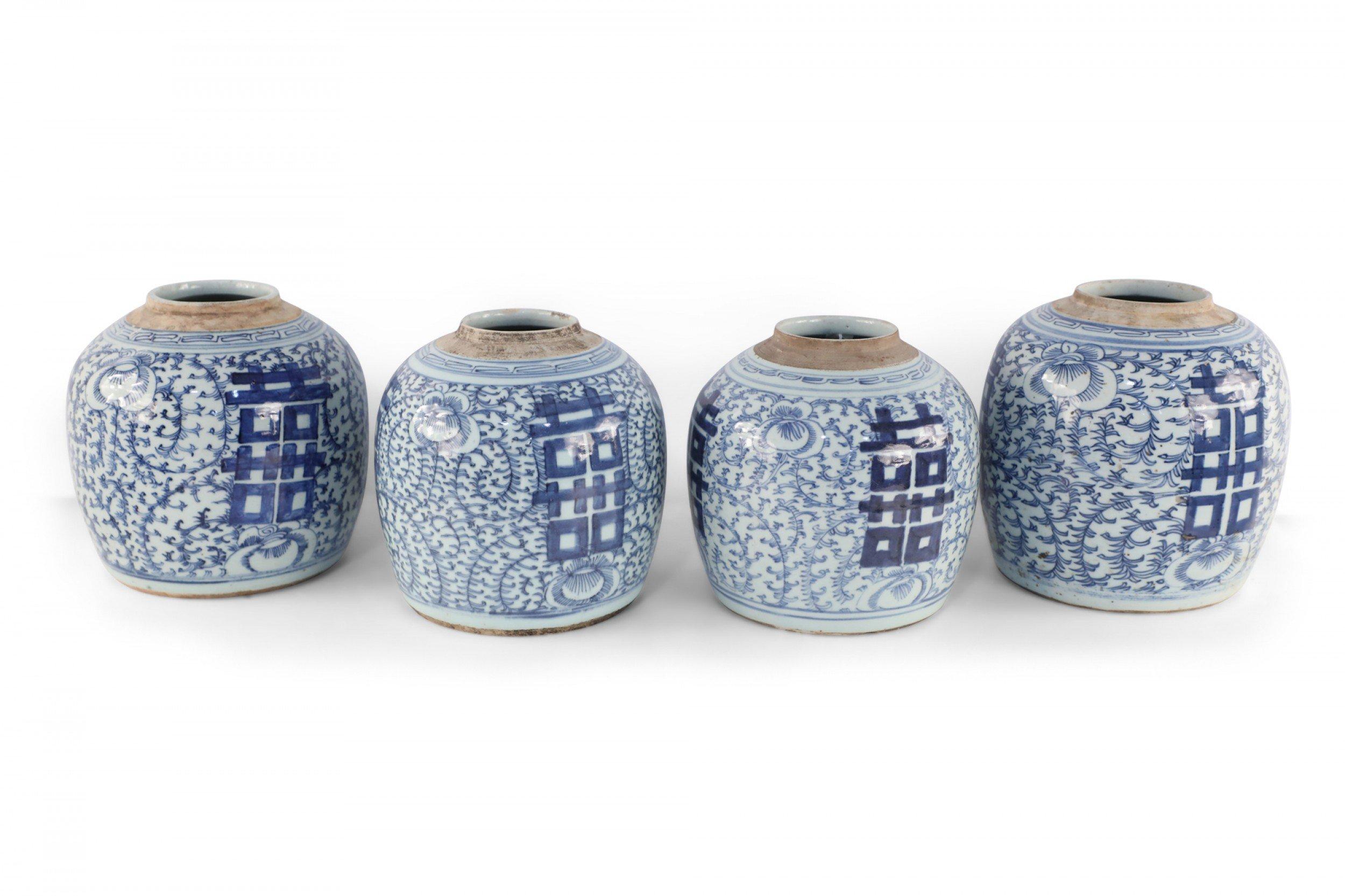 Porcelain Chinese White and Blue Floral and Character Ginger Jar Vases For Sale