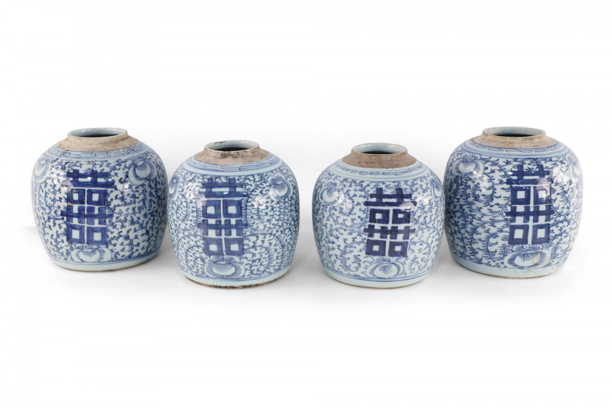 Chinese White and Blue Floral and Character Ginger Jar Vases For Sale 1