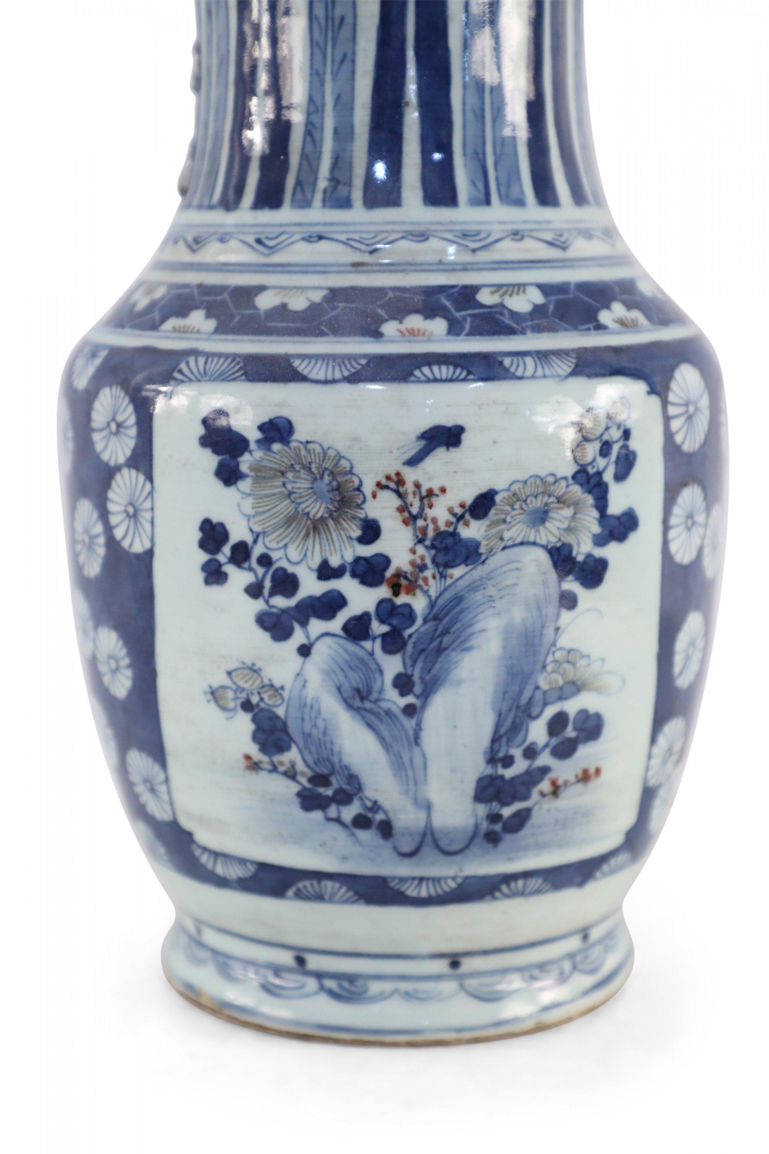 Chinese White and Blue Floral and Feather Motif Porcelain Urn For Sale 5