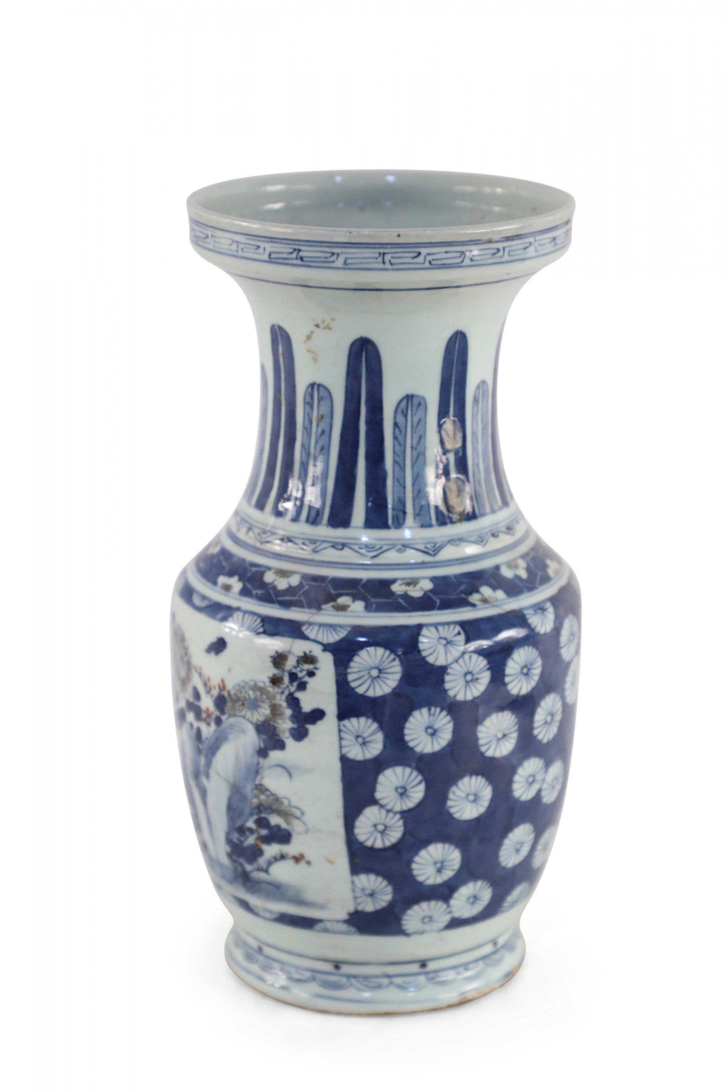 Chinese White and Blue Floral and Feather Motif Porcelain Urn For Sale 6