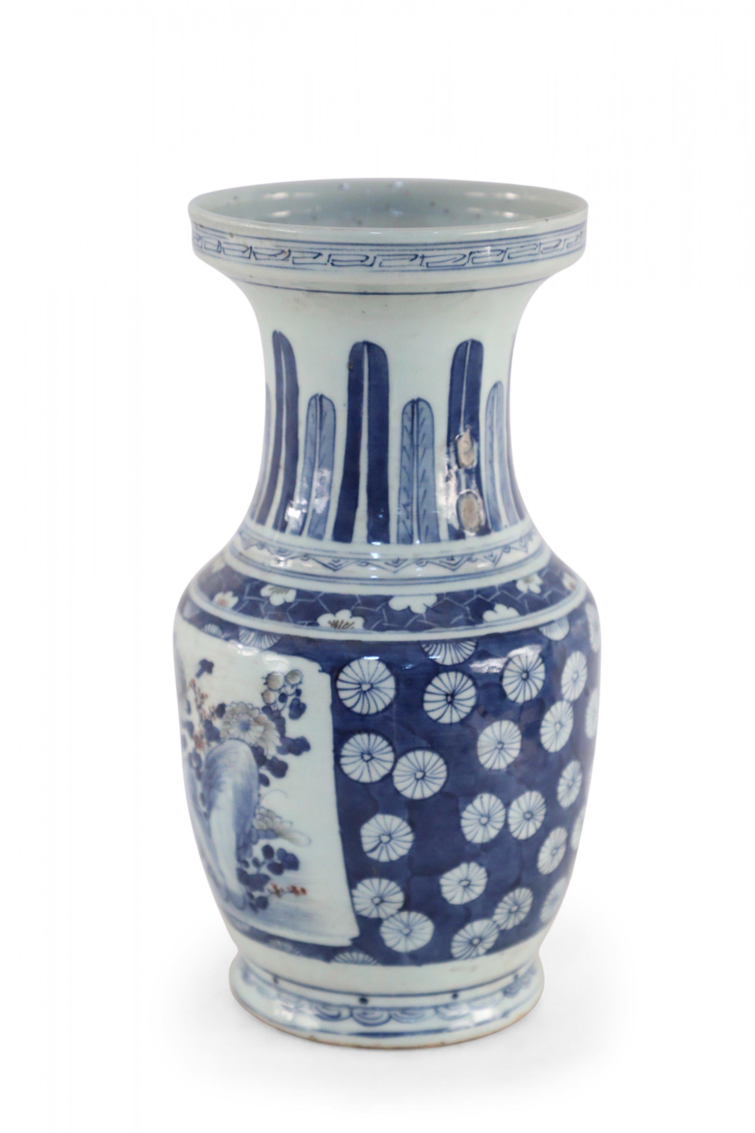 20th Century Chinese White and Blue Floral and Feather Motif Porcelain Urn For Sale