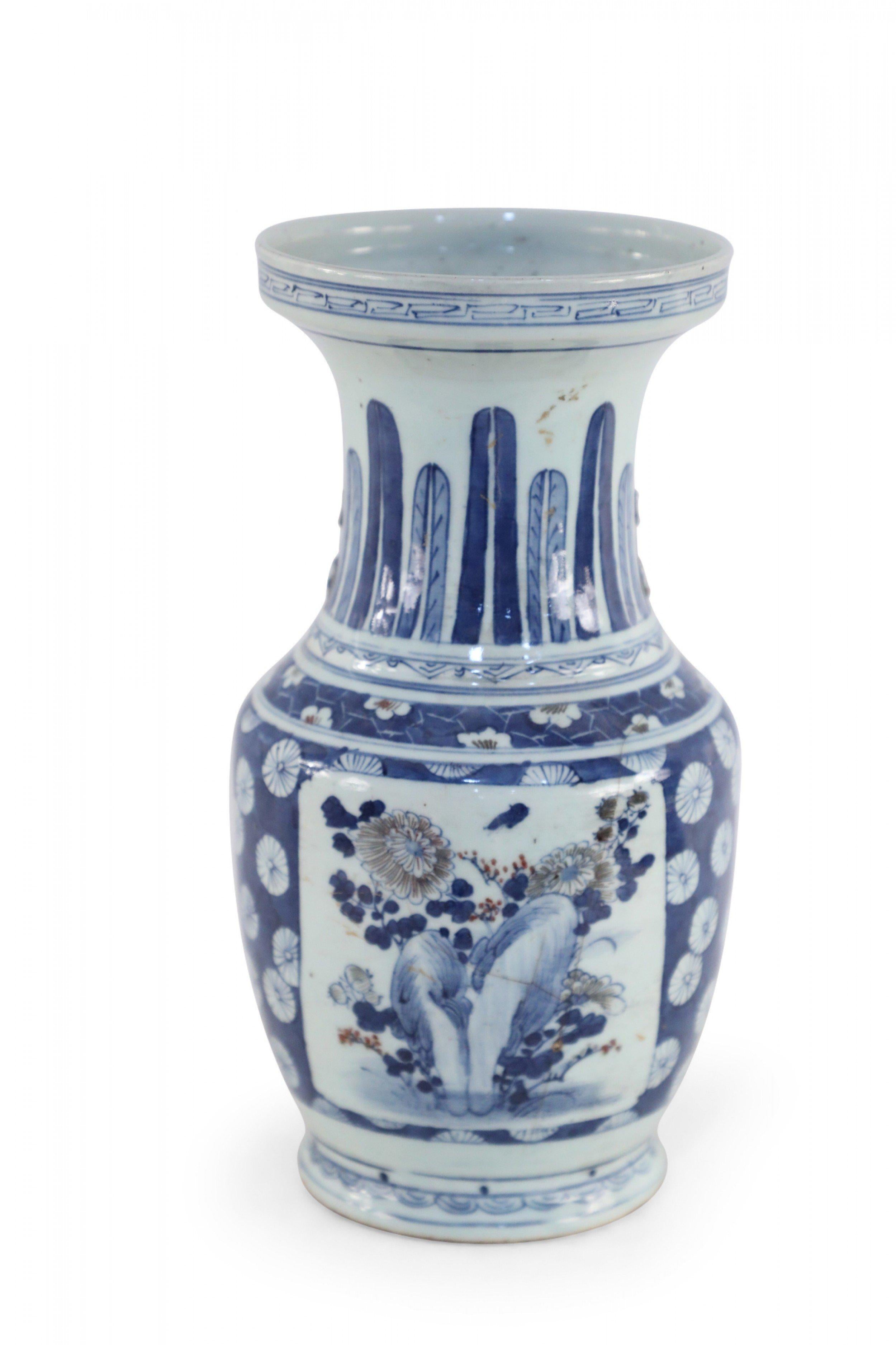 Chinese White and Blue Floral and Feather Motif Porcelain Urn For Sale 4