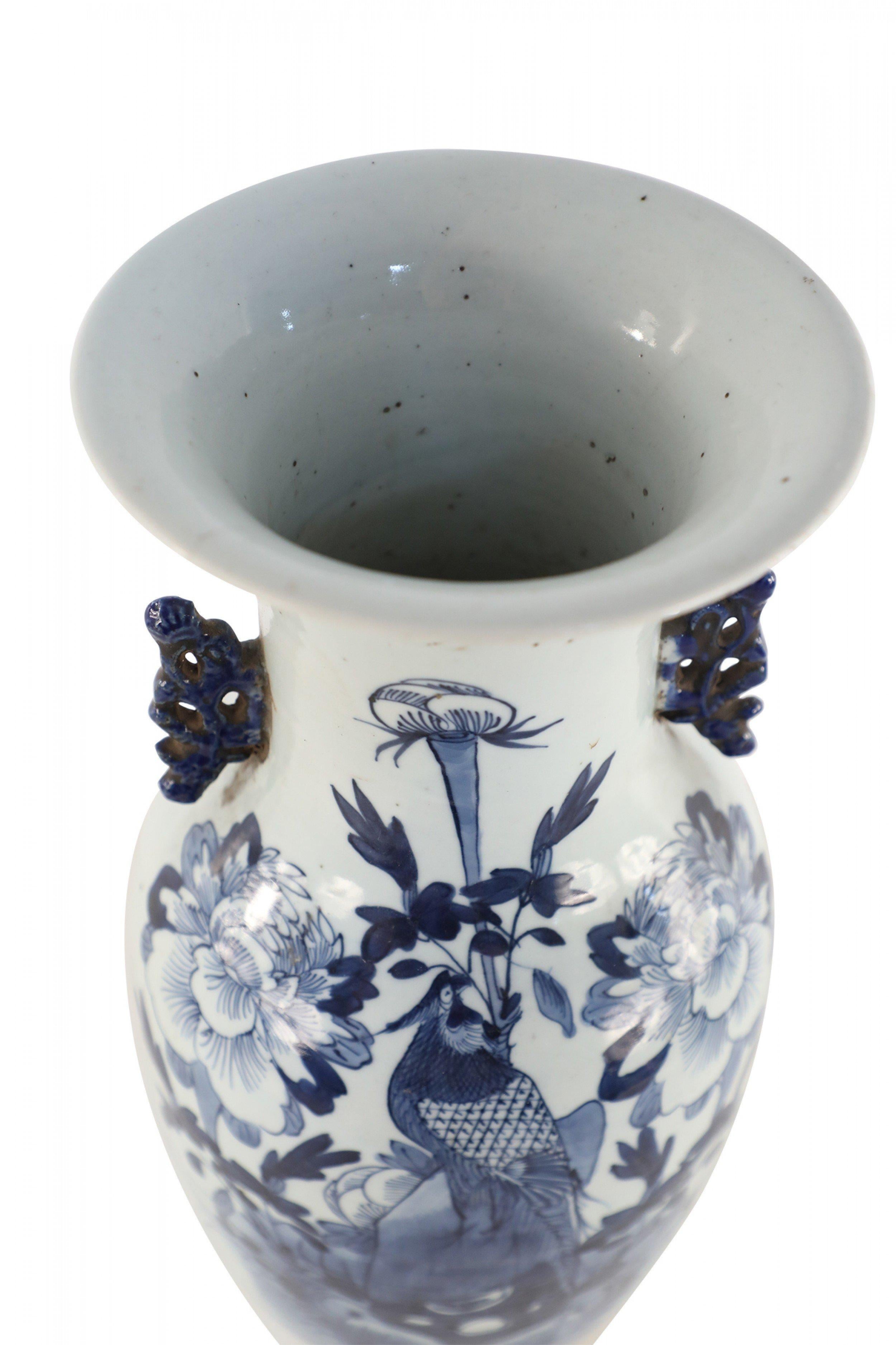 Chinese White and Blue Garden and Bird Design Porcelain Urn For Sale 5