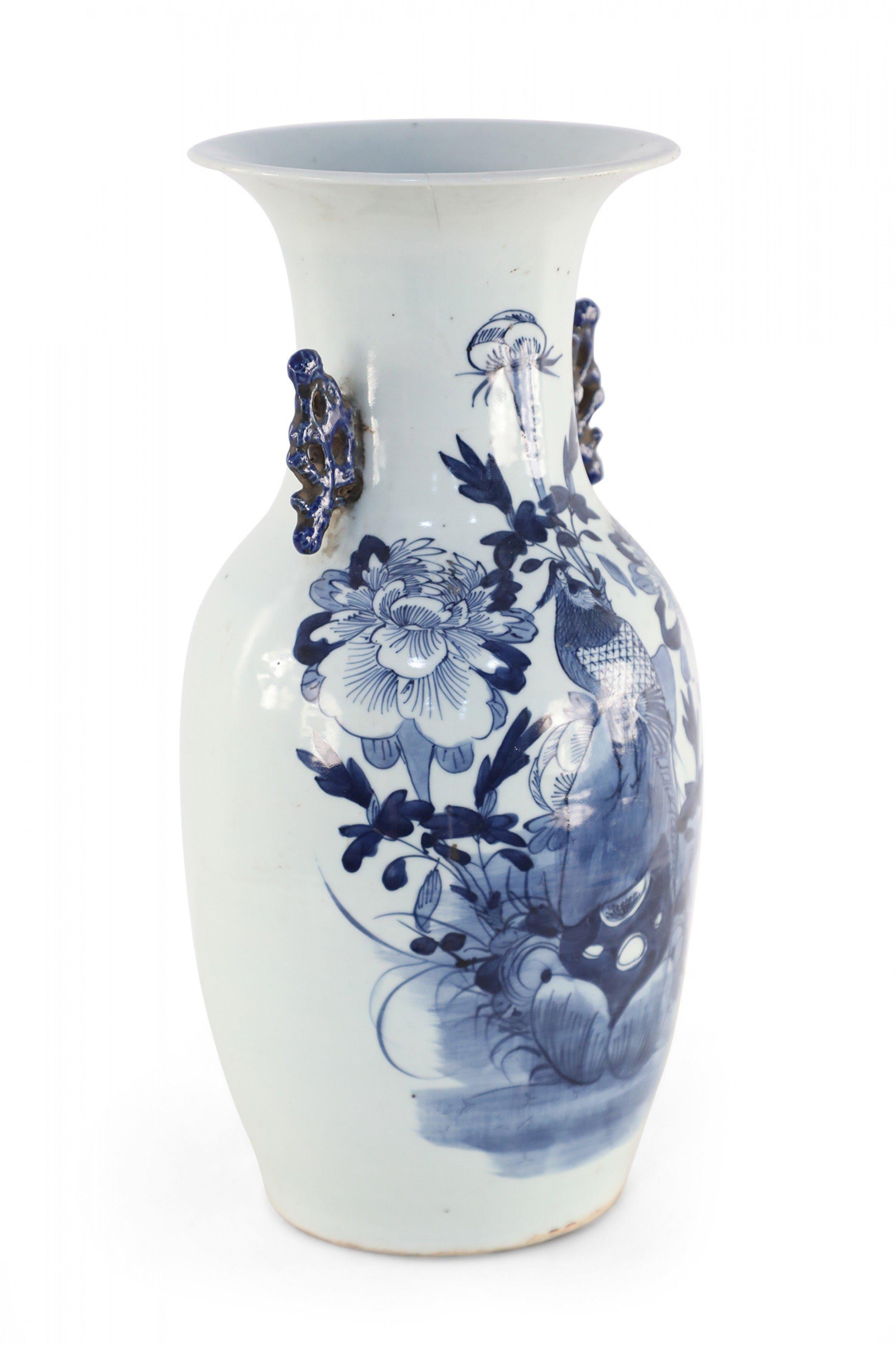 Chinese Export Chinese White and Blue Garden and Bird Design Porcelain Urn For Sale