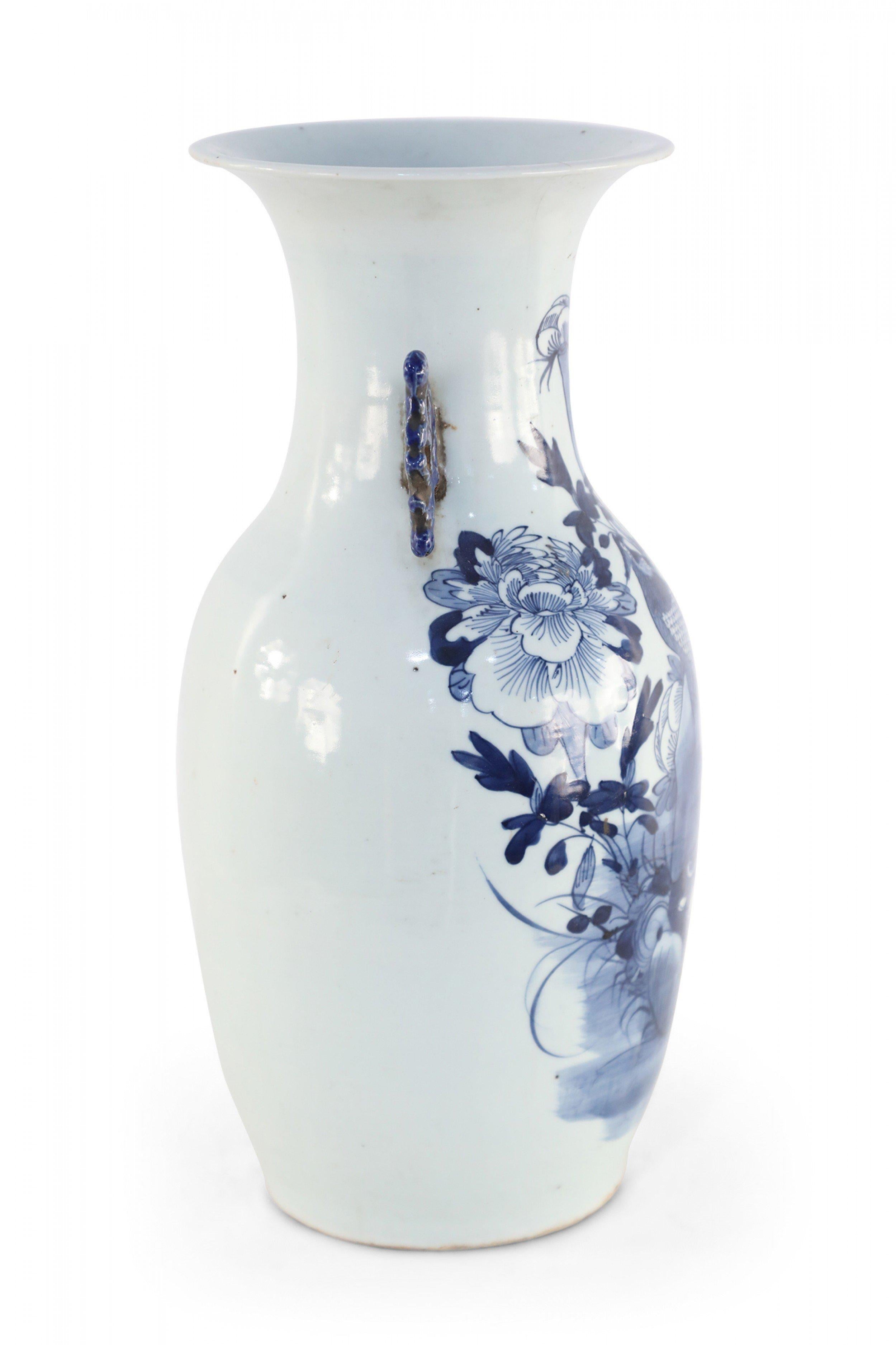 19th Century Chinese White and Blue Garden and Bird Design Porcelain Urn For Sale