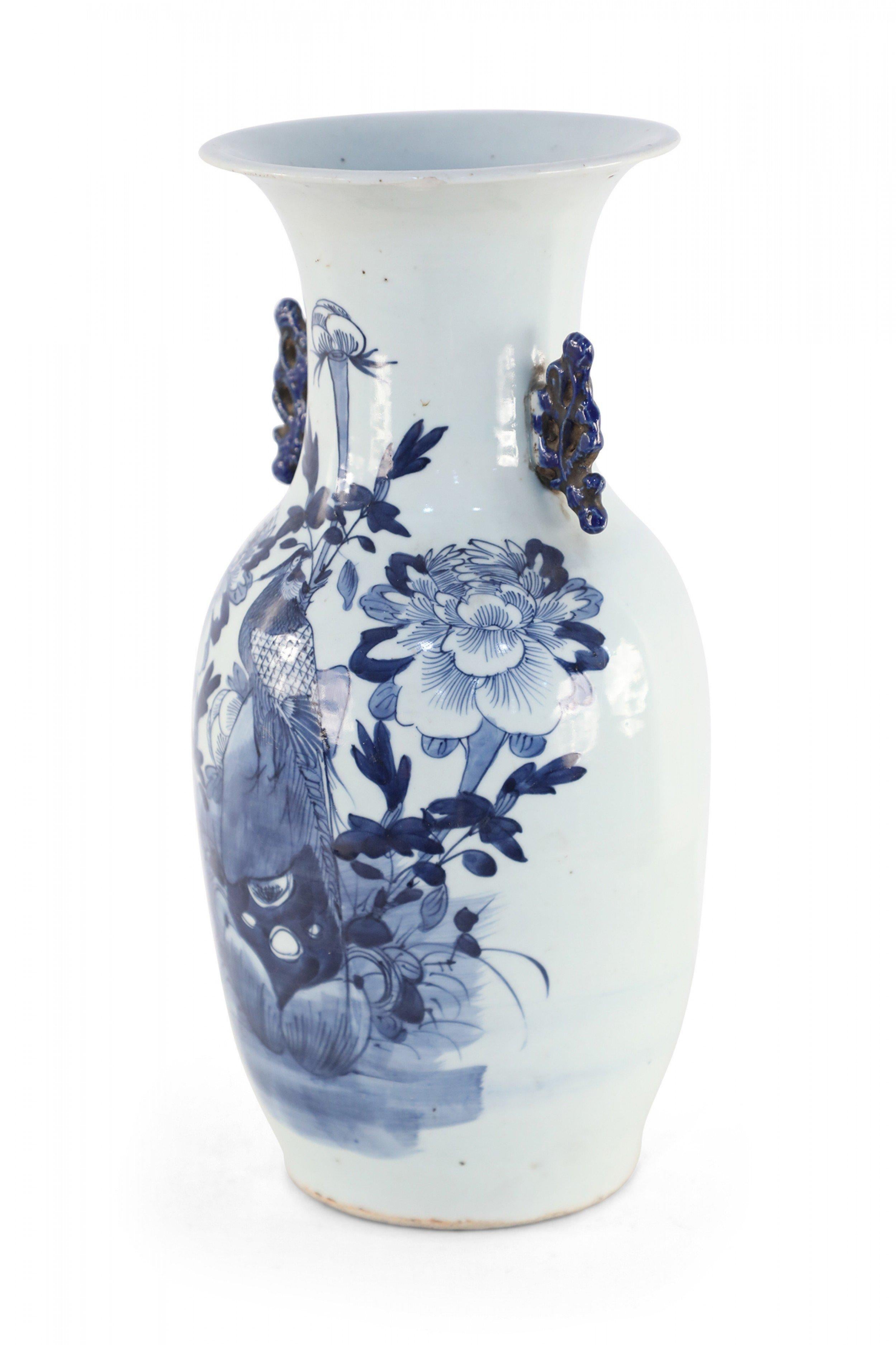 Chinese White and Blue Garden and Bird Design Porcelain Urn For Sale 1