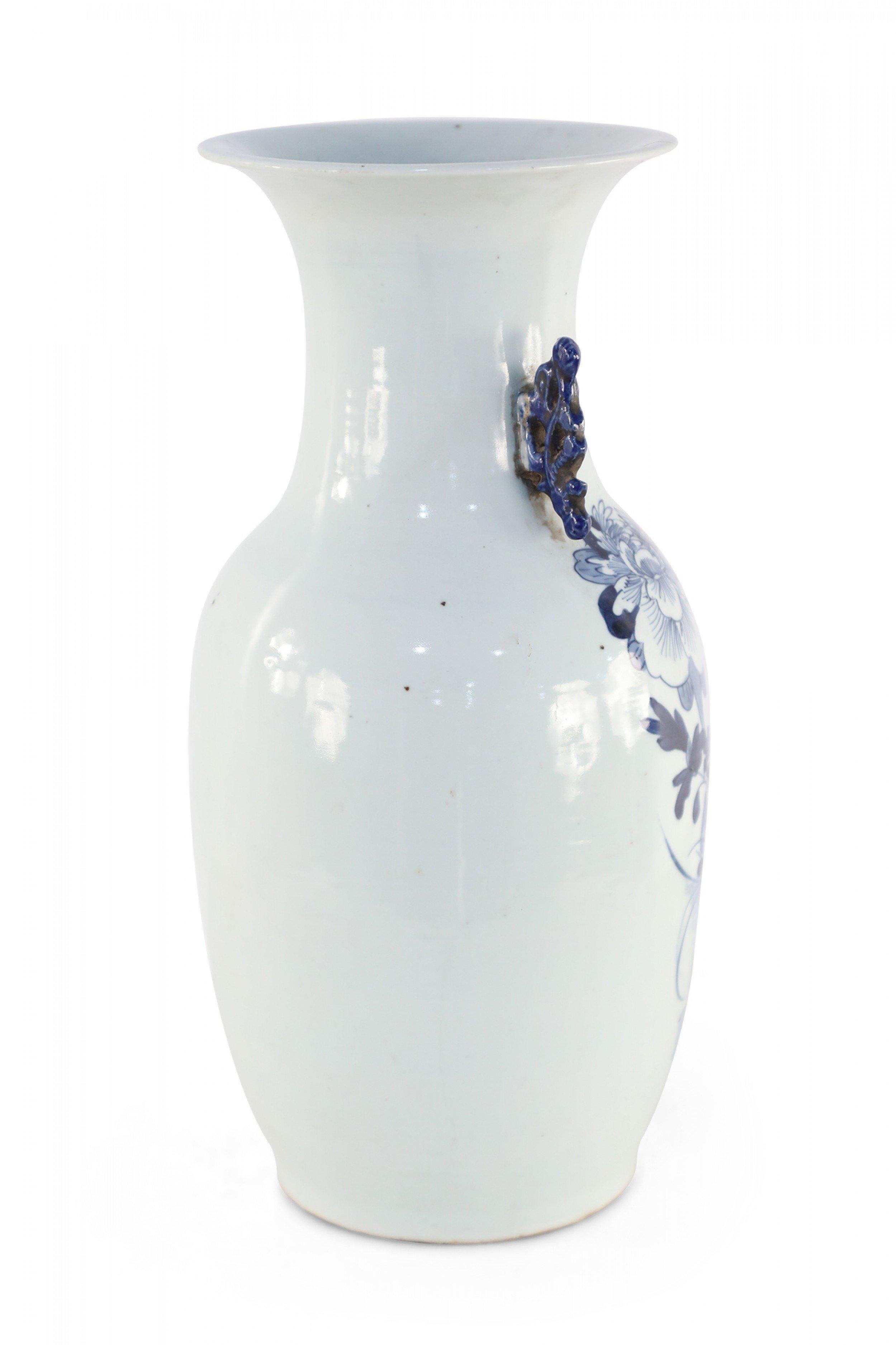 Chinese White and Blue Garden and Bird Design Porcelain Urn For Sale 2