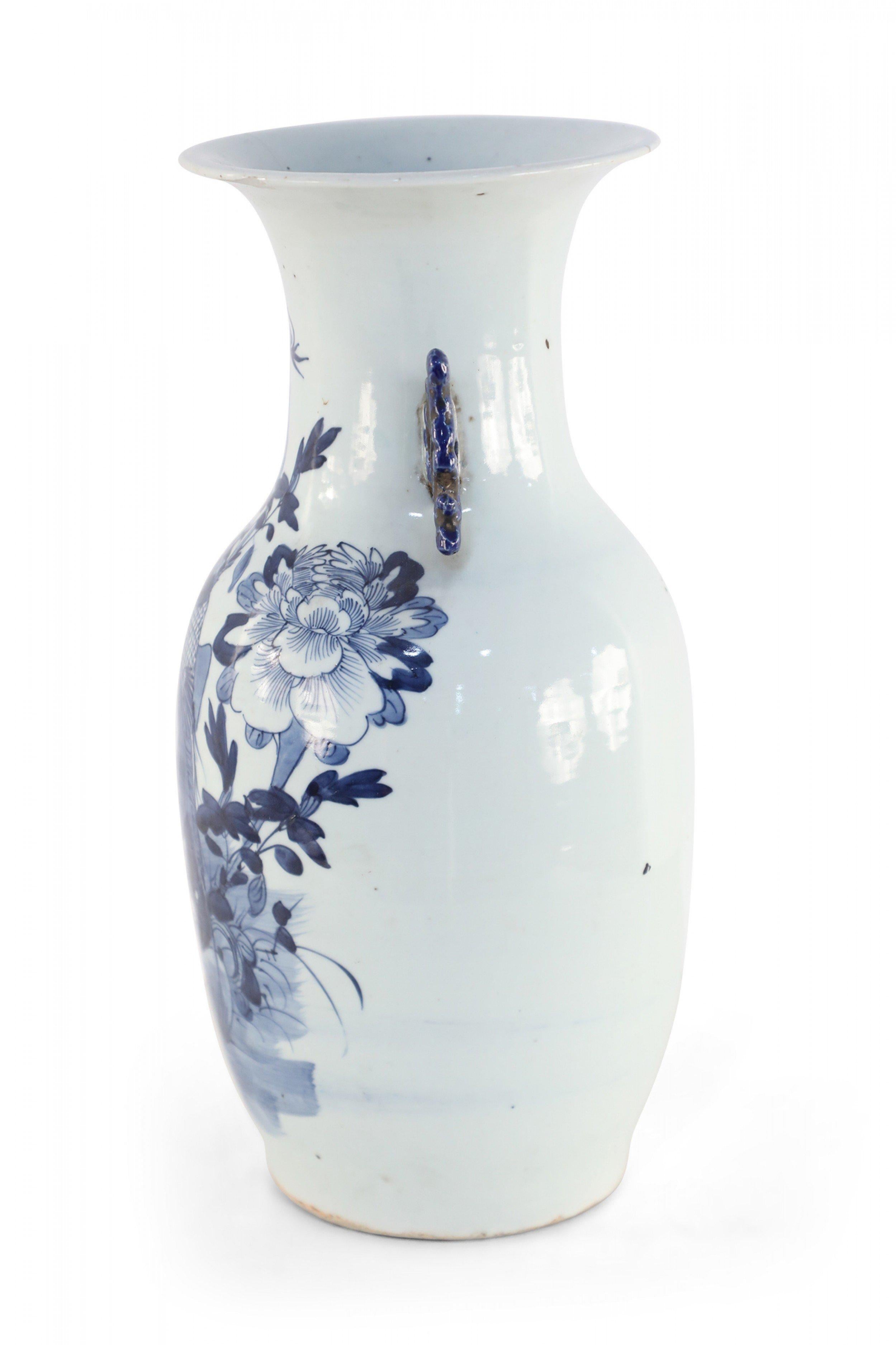 Chinese White and Blue Garden and Bird Design Porcelain Urn For Sale 3