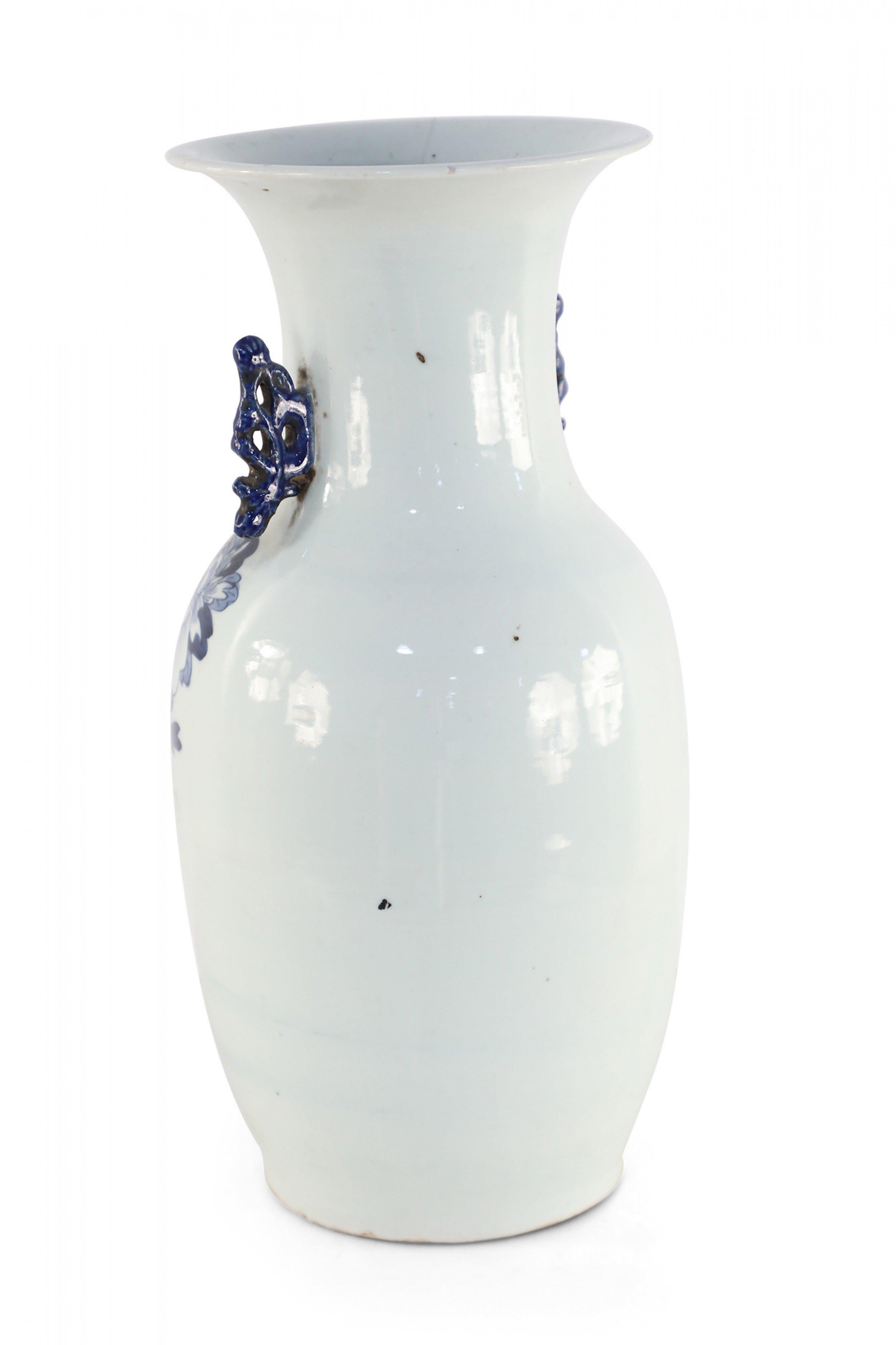 Chinese White and Blue Garden and Bird Design Porcelain Urn For Sale 4