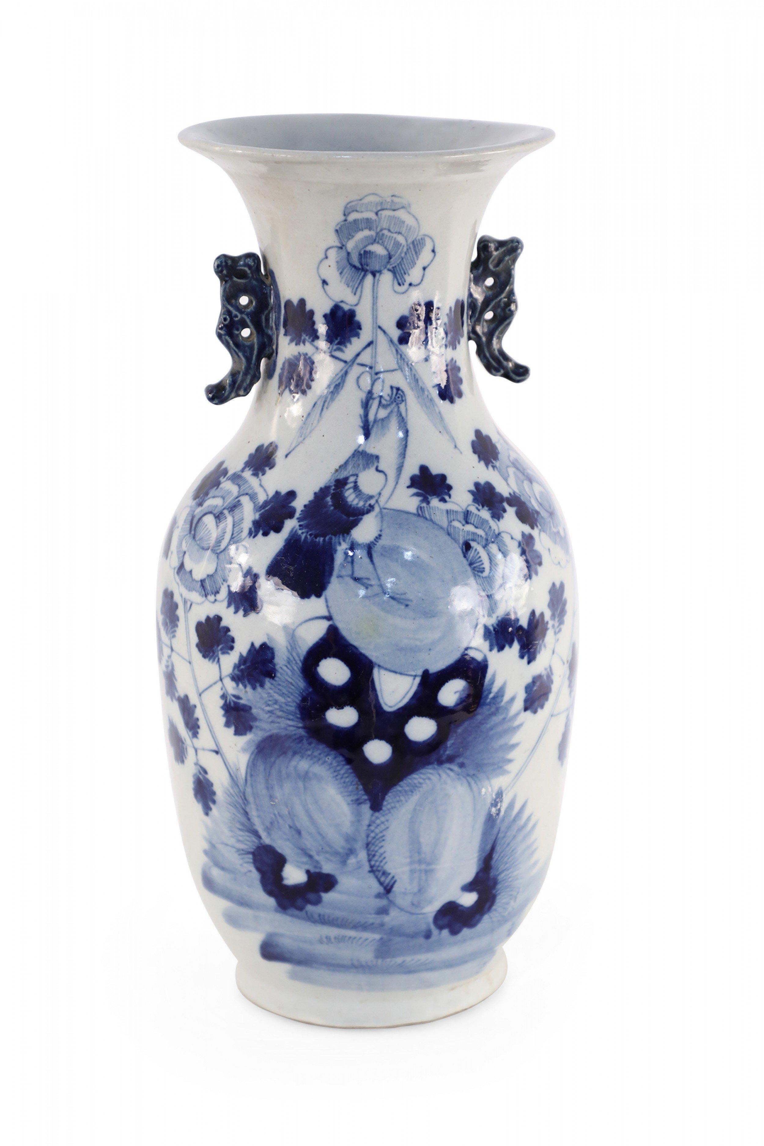 Chinese White and Blue Lily Pad and Floral Design Porcelain Urn For Sale 3
