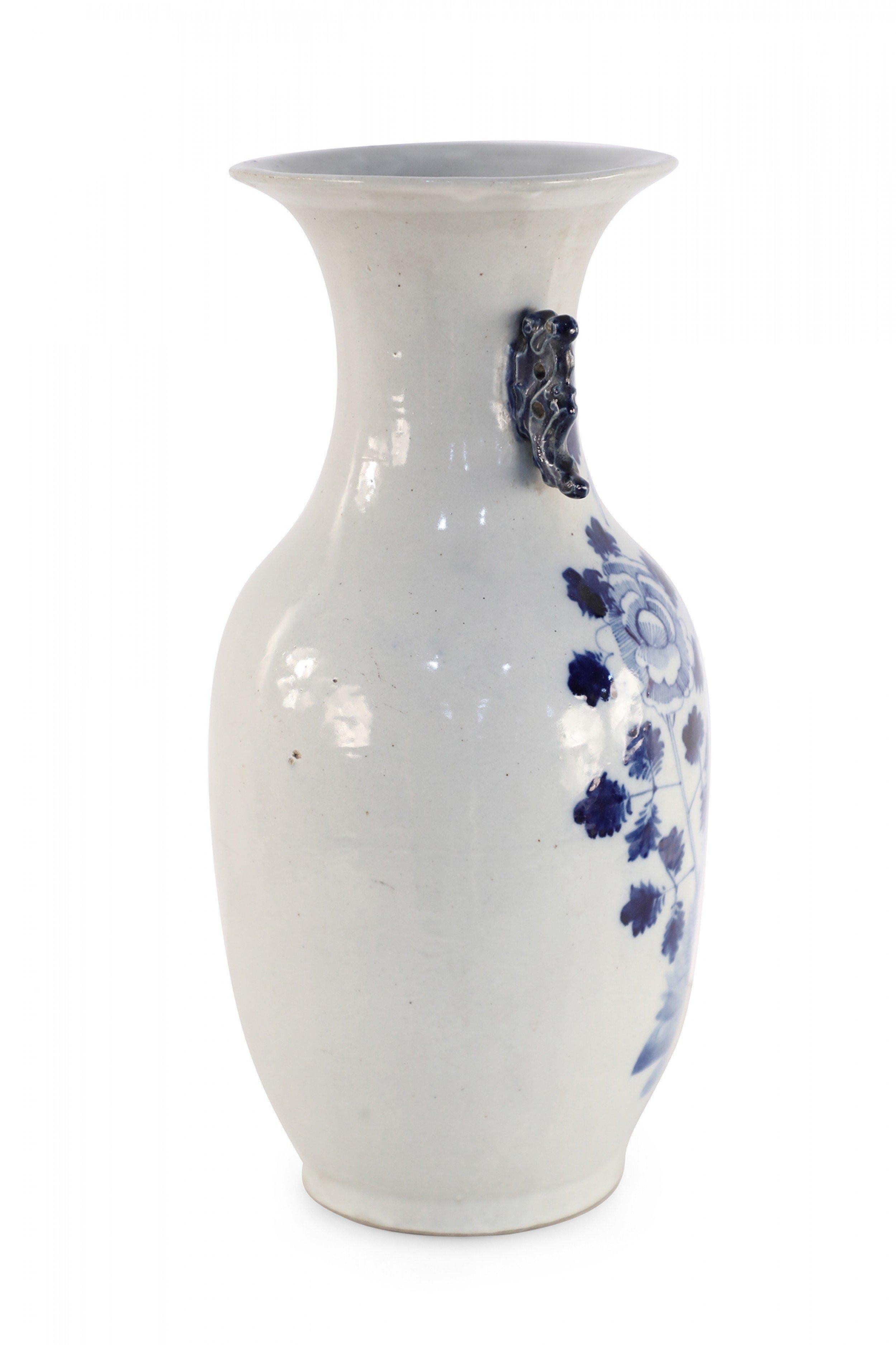 Chinese White and Blue Lily Pad and Floral Design Porcelain Urn For Sale 1