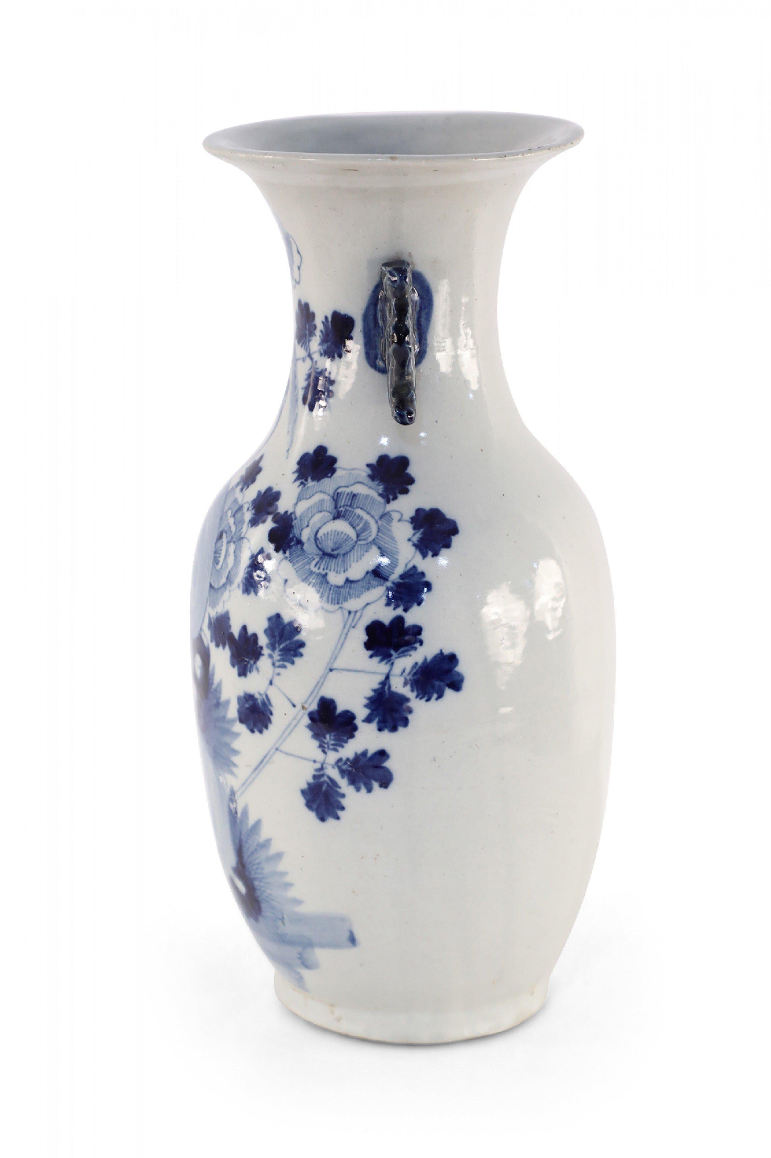 Chinese White and Blue Lily Pad and Floral Design Porcelain Urn For Sale 2