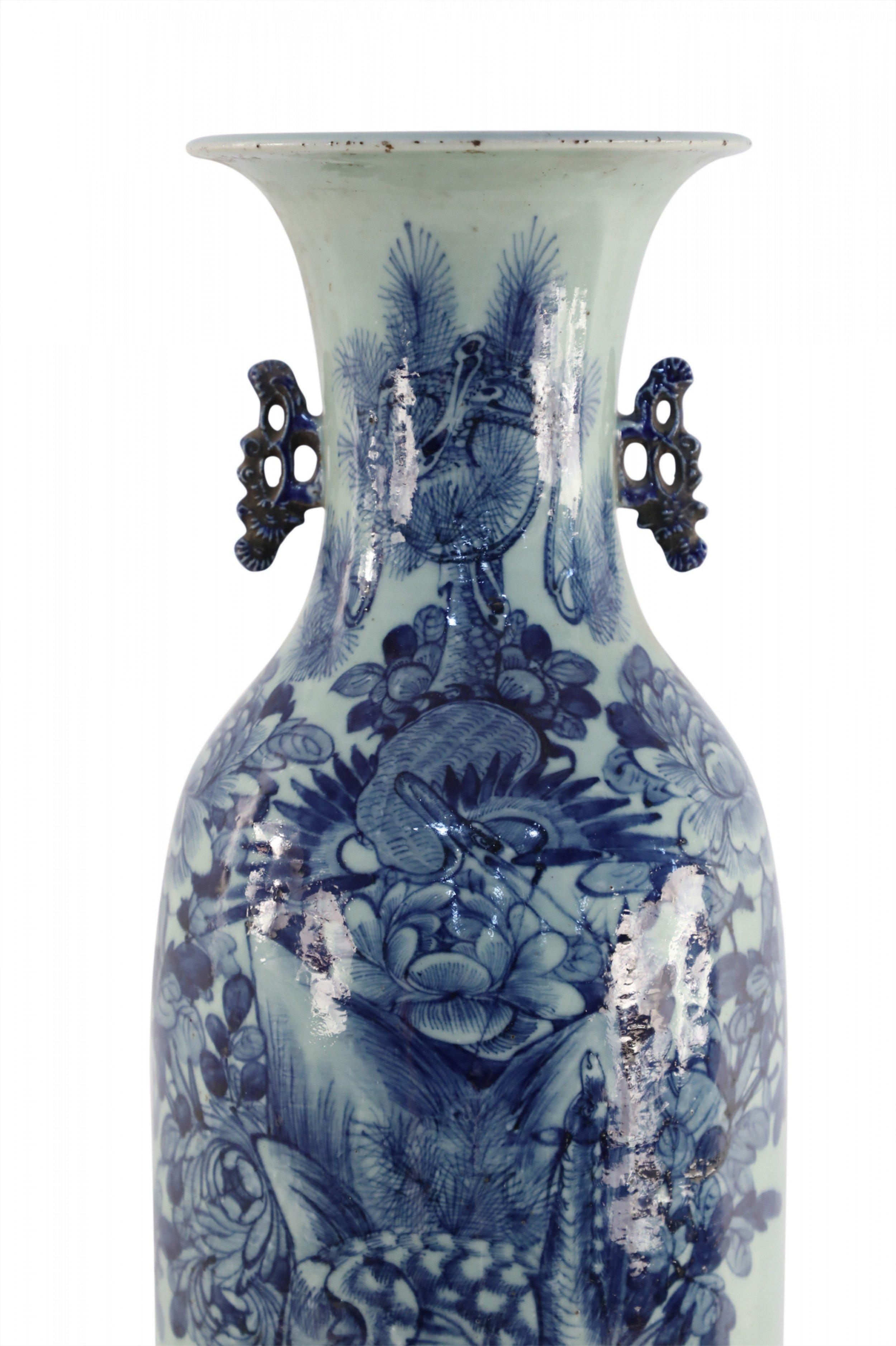 Chinese White and Blue Nature Motif Porcelain Urn For Sale 4