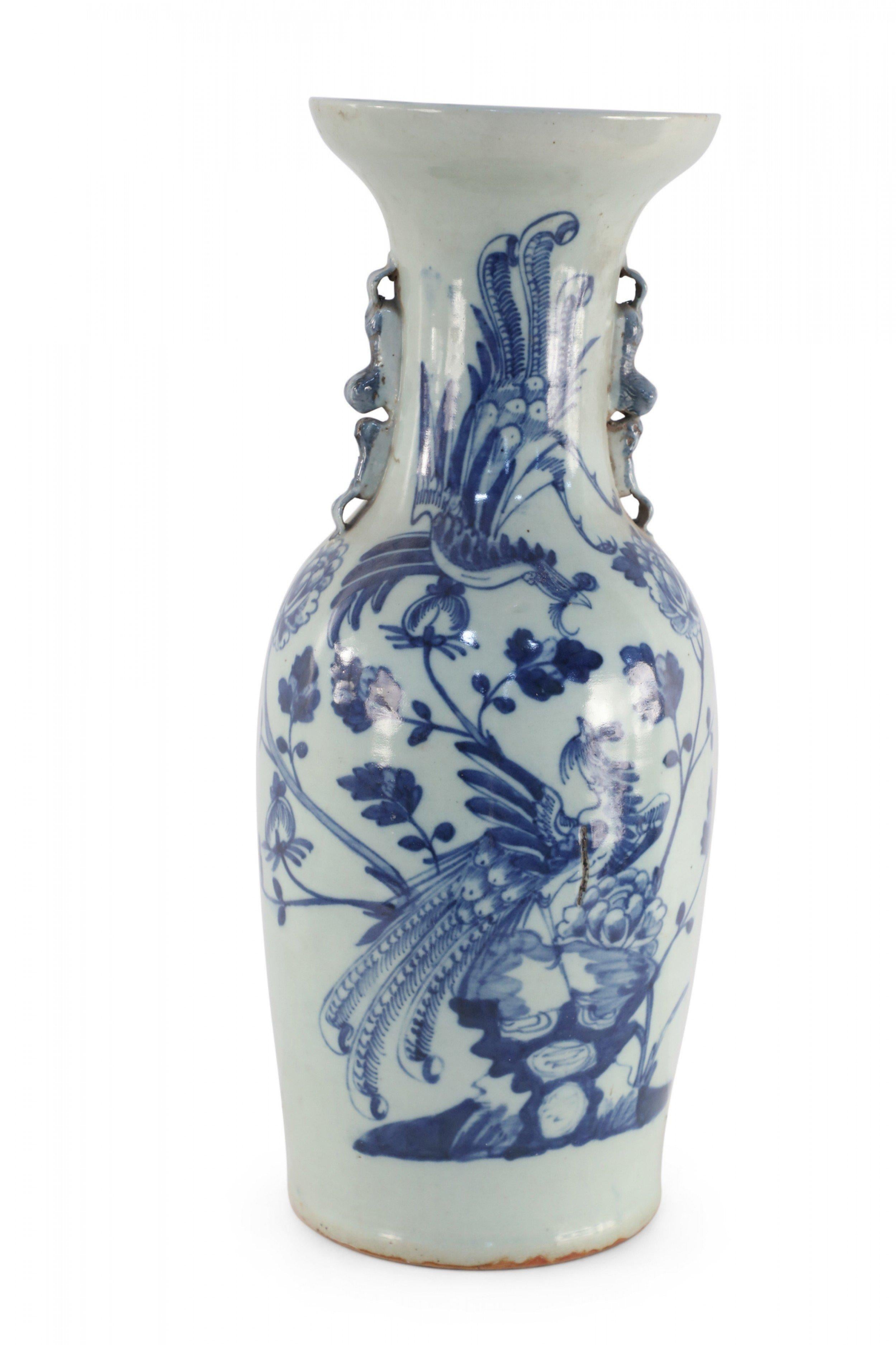 Chinese White and Blue Peacock Motif Porcelain Urn For Sale 5