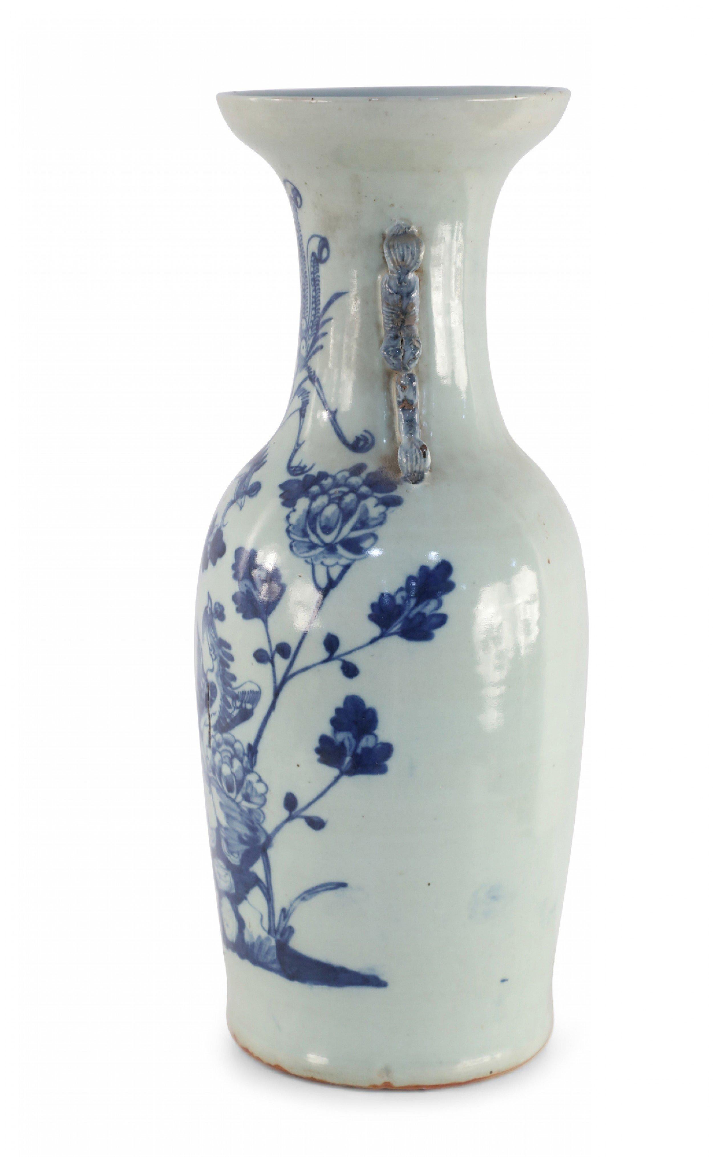 Chinese White and Blue Peacock Motif Porcelain Urn For Sale 6