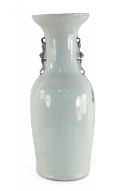 Chinese White and Blue Peacock Motif Porcelain Urn