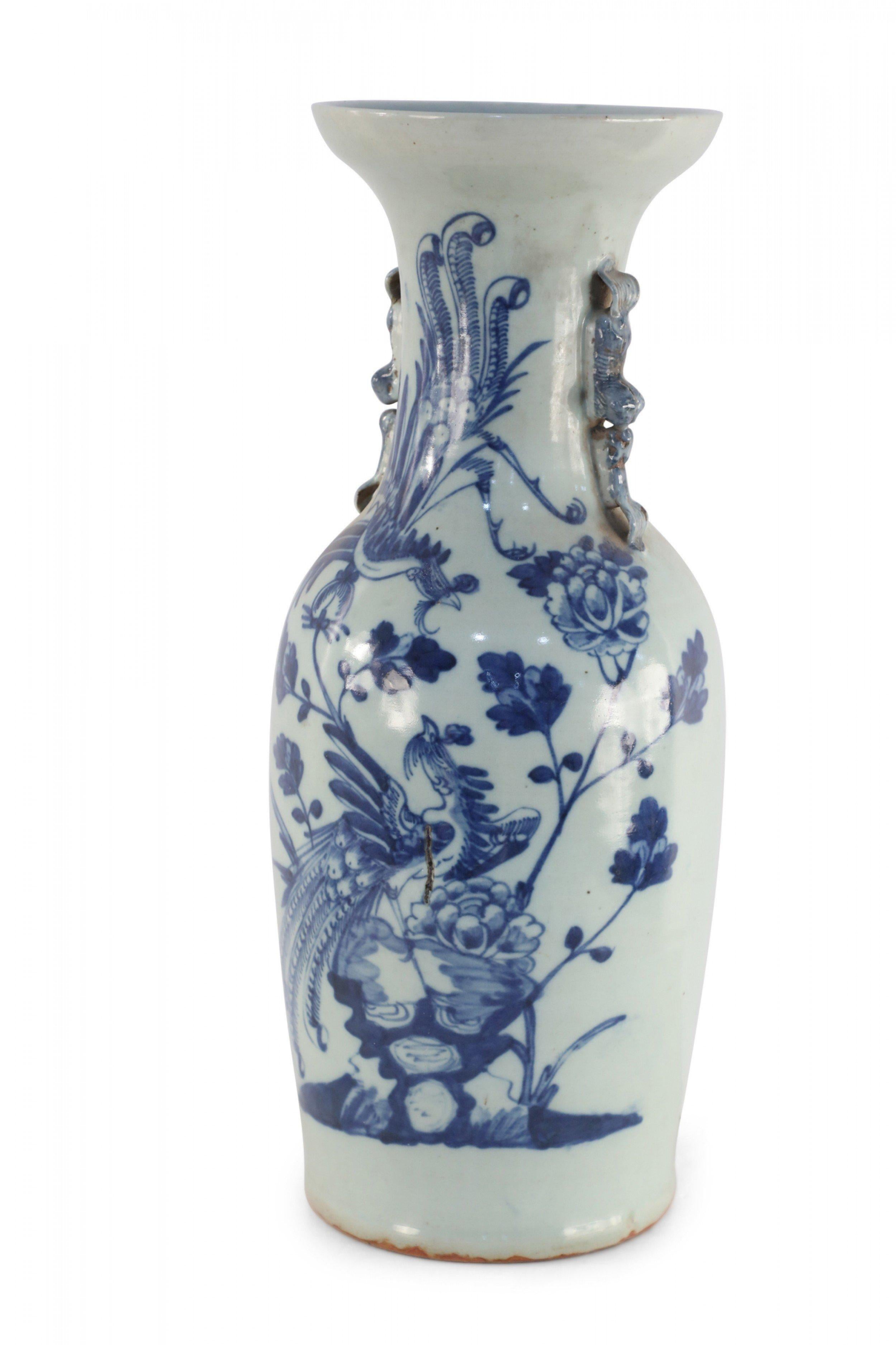Chinese White and Blue Peacock Motif Porcelain Urn In Good Condition For Sale In New York, NY